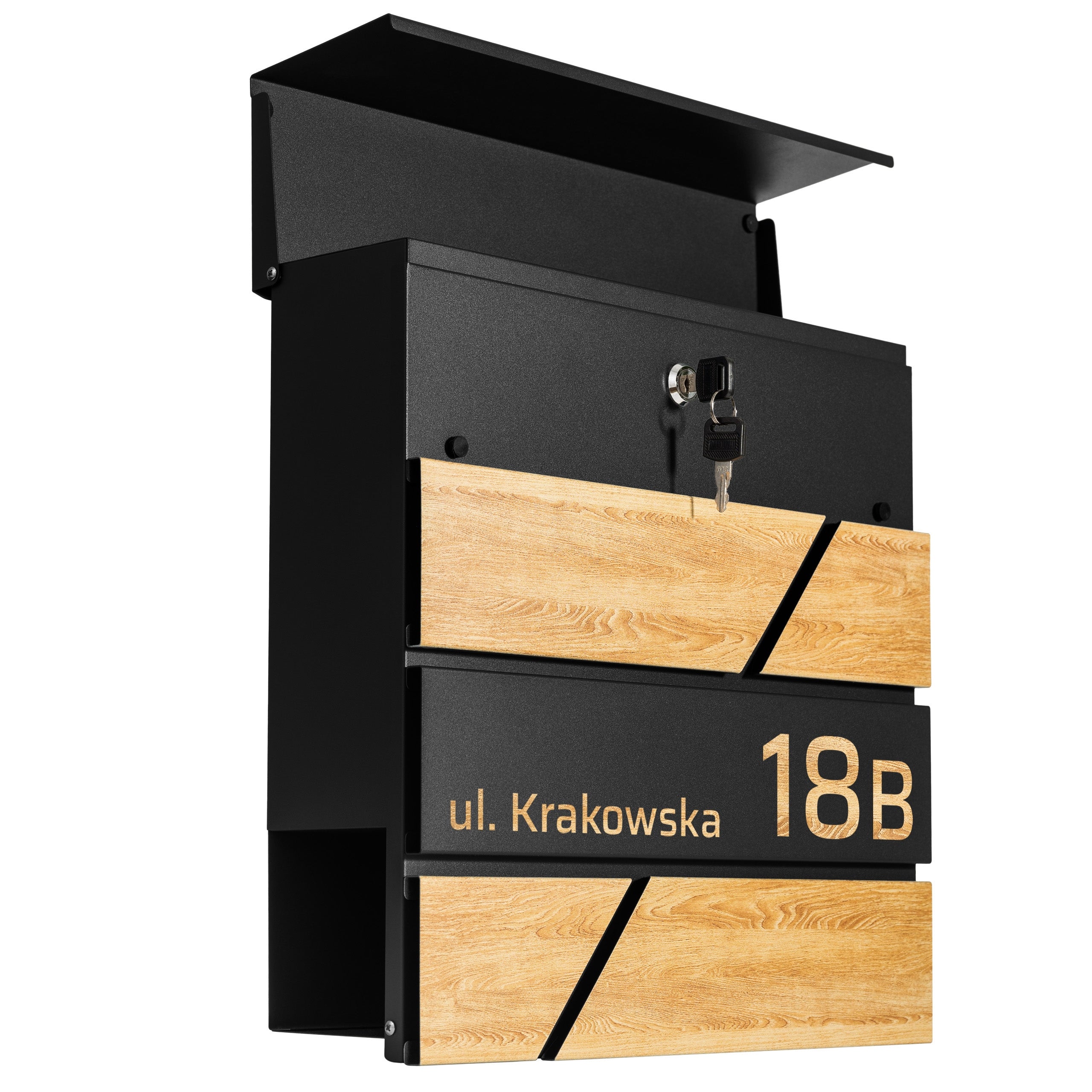 LETTERBOX WITH ADDRESS HOUSE NUMBER UV PRINT IN WOOD COLOR Black Brand Verda