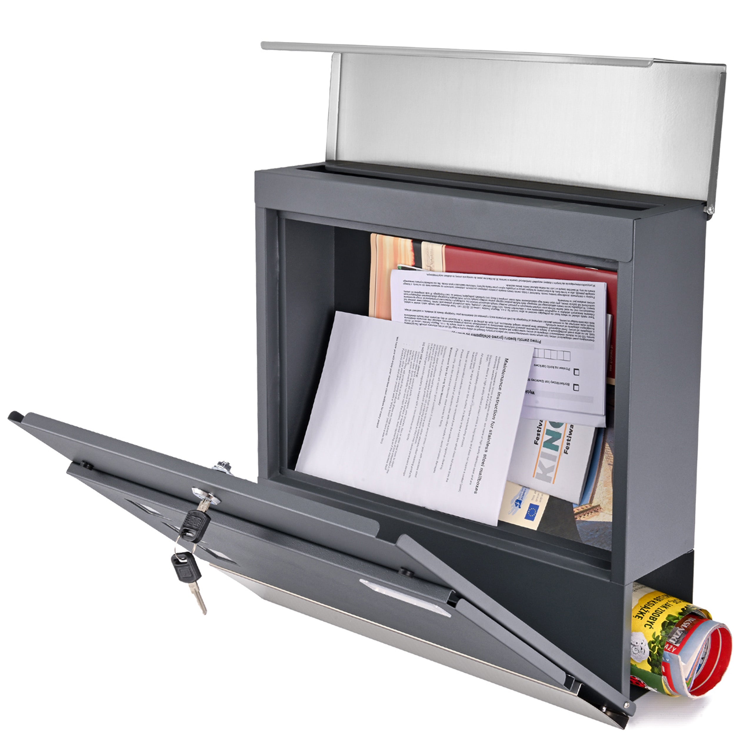 LETTERBOX WITH ADDRESS Inscription House Number UV PRINTING ANTHRACITE + STEEL Color gray