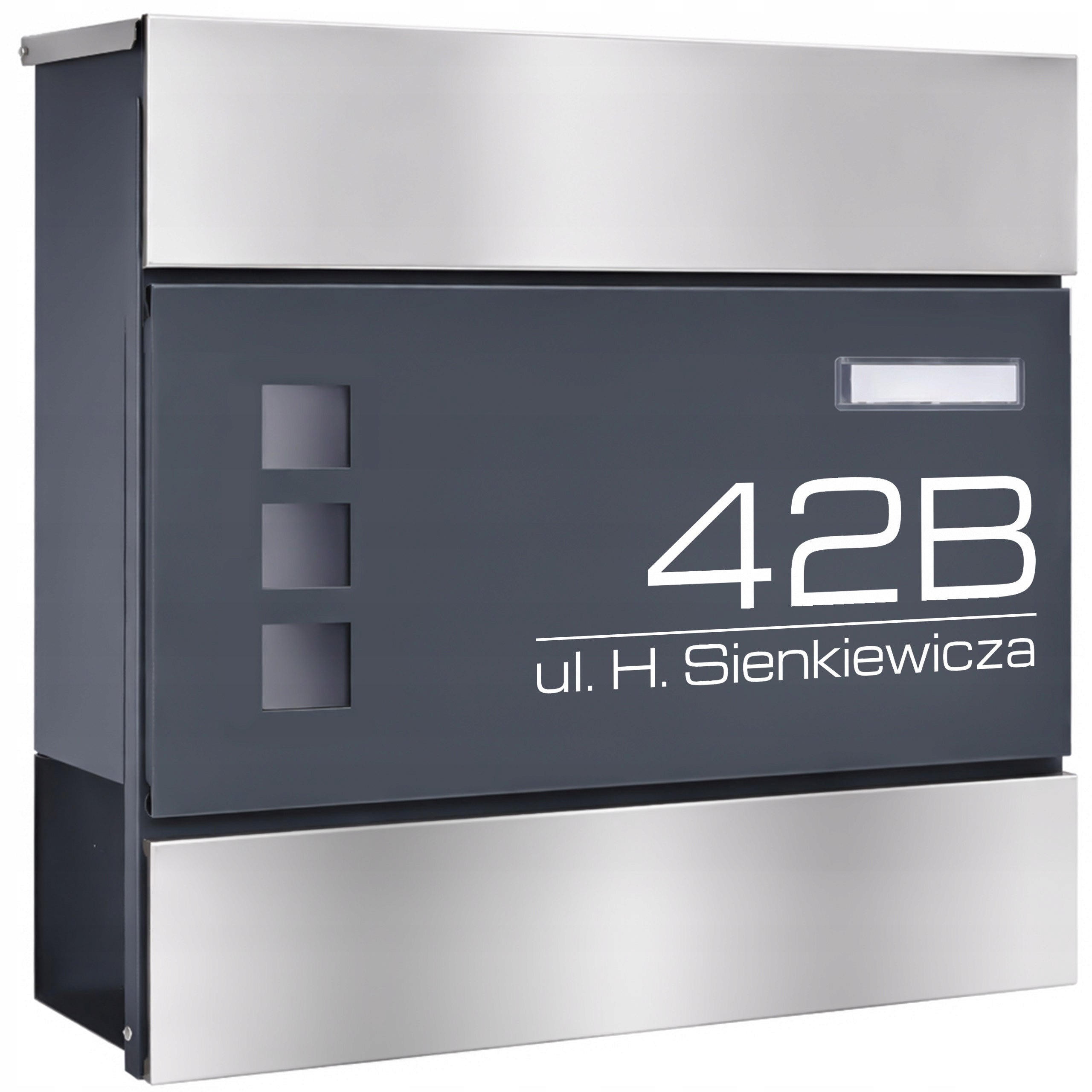LETTERBOX WITH ADDRESS Inscription House Number UV PRINTING ANTHRACITE + STEEL