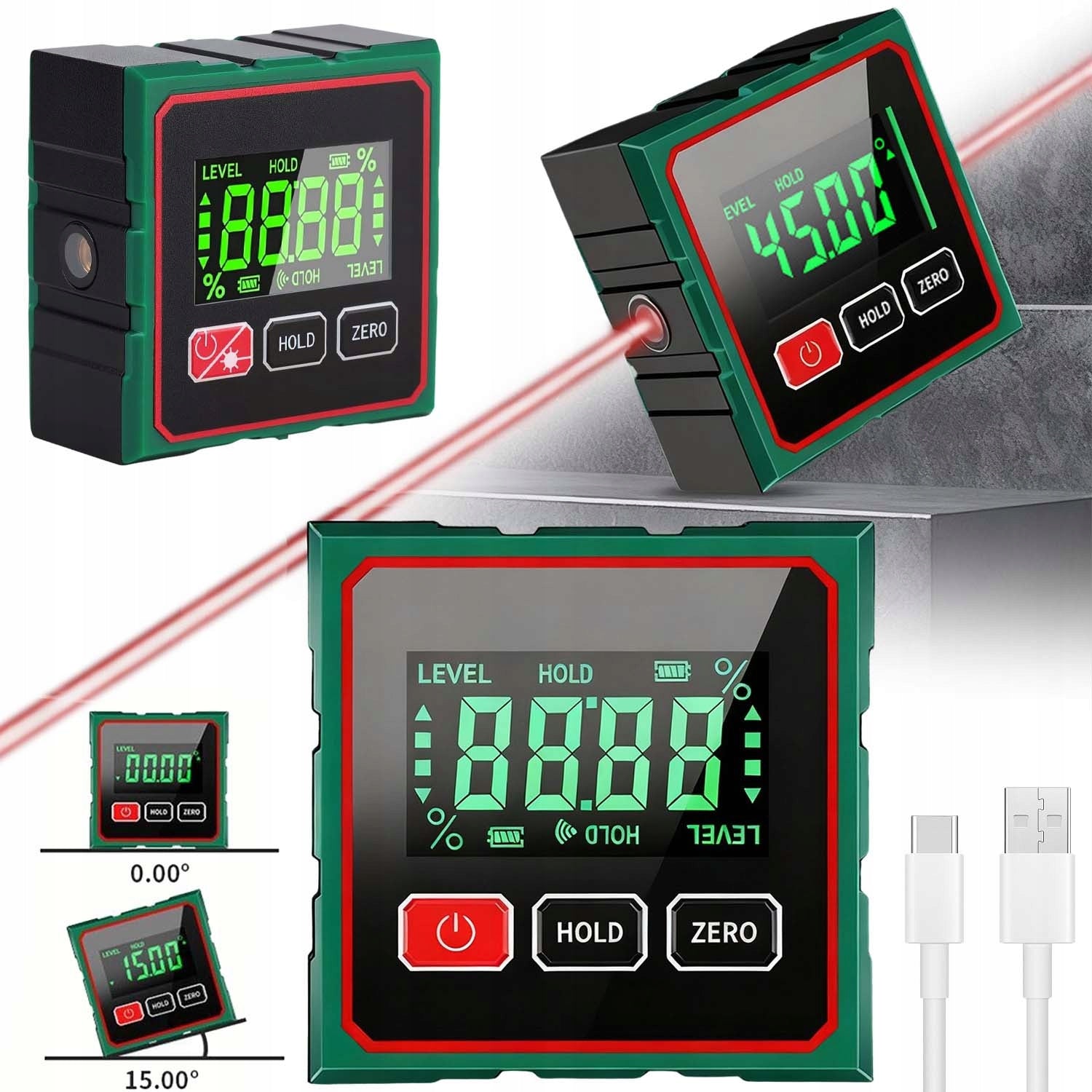 LEVEL ELECTRONIC DIGITAL PROTRACTOR WITH MAGNETIC BASE AND LCD