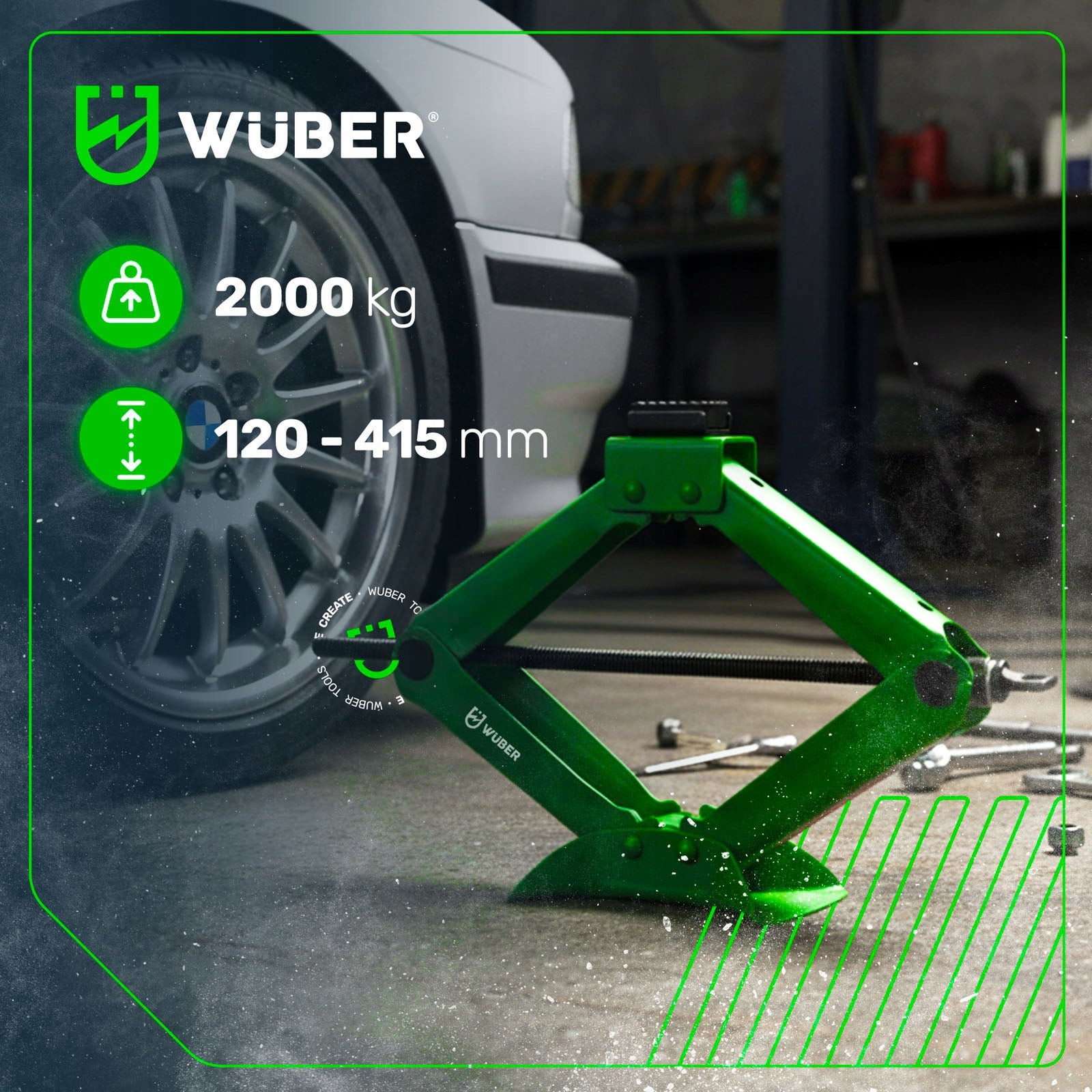 LEVER CAR LIFT 120-415 mm TRAPEZOIDAL FOR WHEEL REPLACEMENT TRAPEZOID 2T Brand Wuber