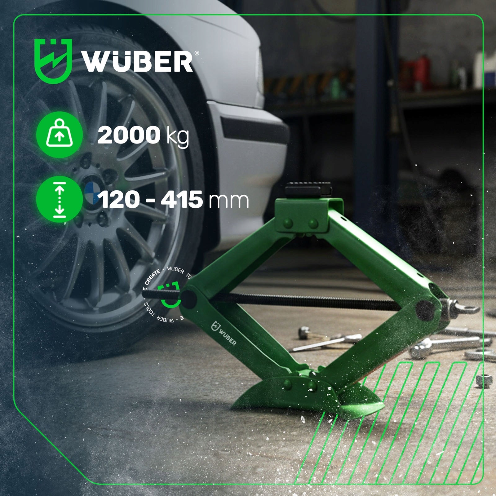 LEVER TRAPEZOIDAL CAR LIFT FOR WHEEL REPLACEMENT TRAPEZOID 2T 120-415 mm Minimum lifting height 120 mm