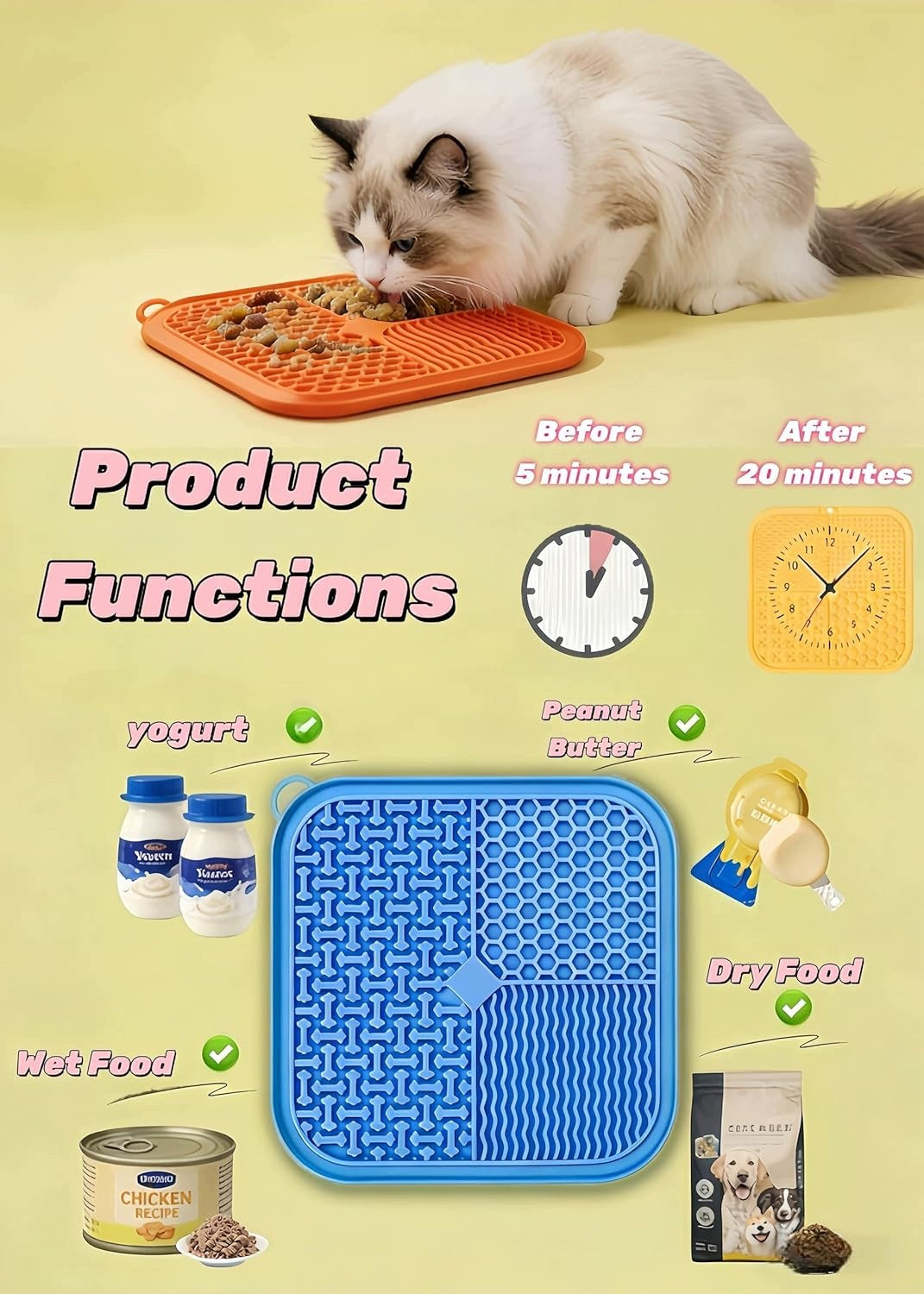 LICKING MAT SLOW FEEDING SILICONE SUCTION CUP CAT DOG Brand ANI
