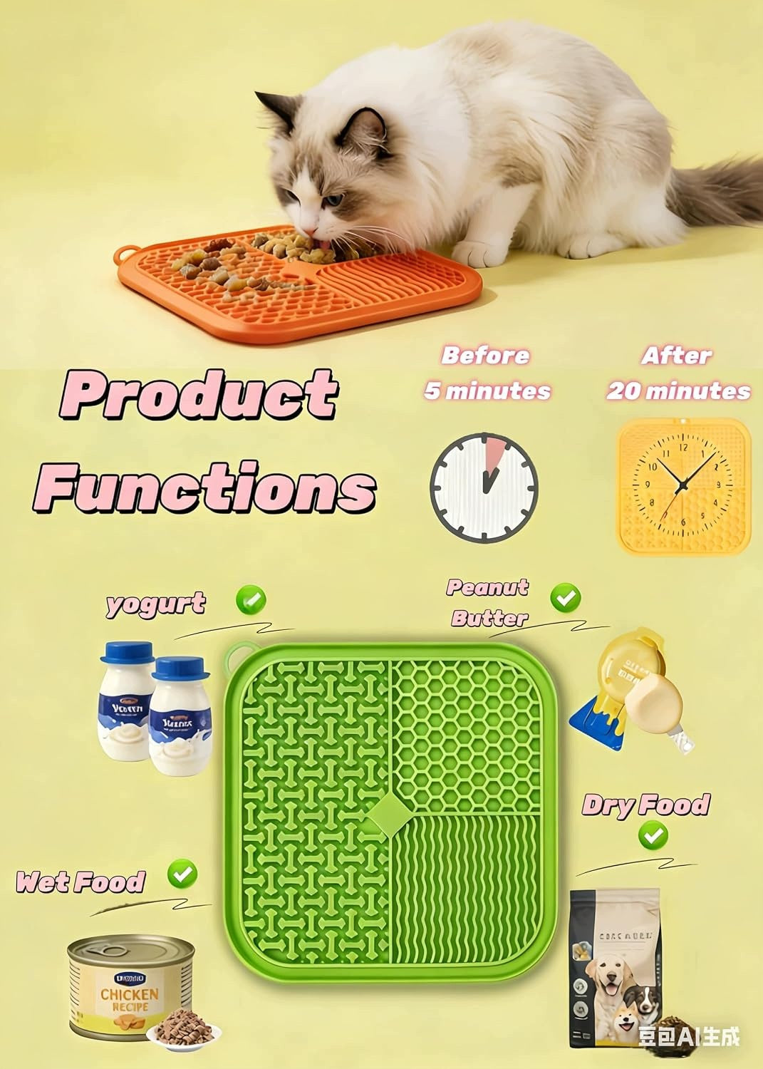 LICKING MAT WITH SLOW FEEDER FOR DOGS AND CATS SILICONE GREEN Brand ANI