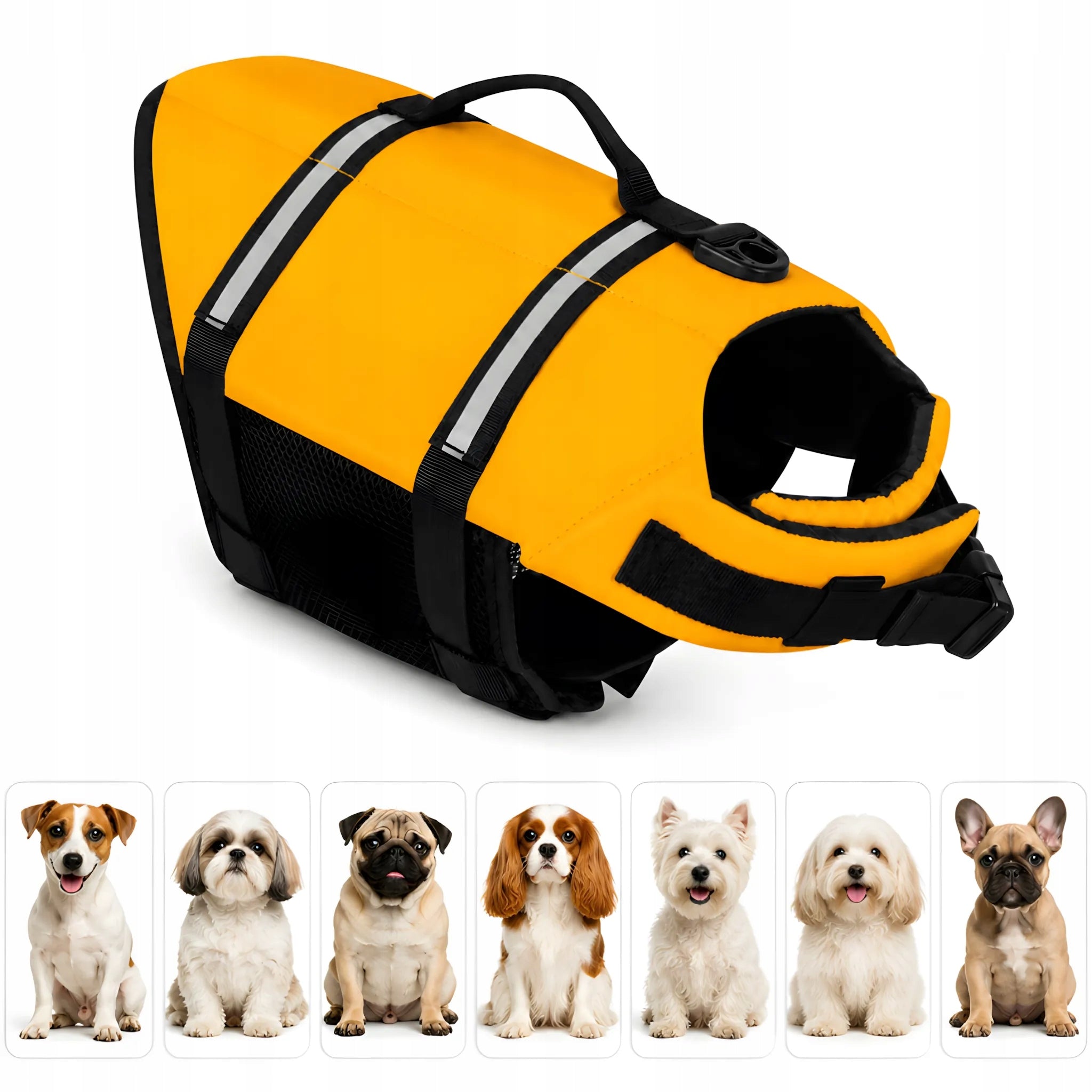 LIFE JACKET 63 CM FOR DOG LIFE VEST SWIMMING M YELLOW REFLECTIVE 7-10 KG Size M