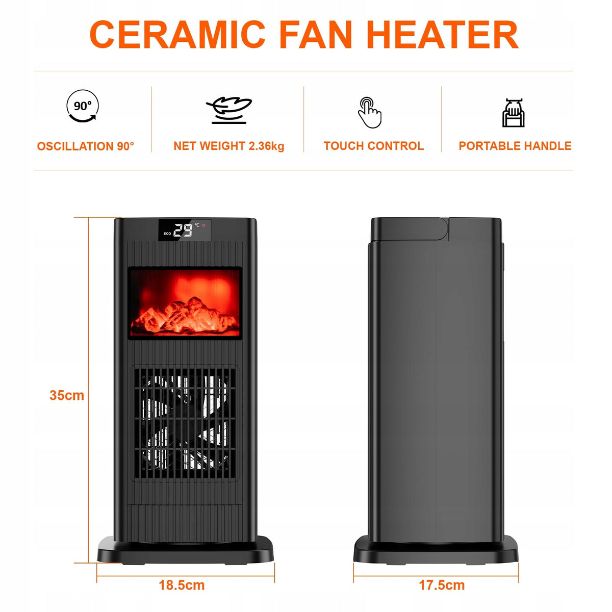 LIFERUN Energy Saving Silent Electric Heater 1500W With Flame Effect Manufacturer code HL-1500R8