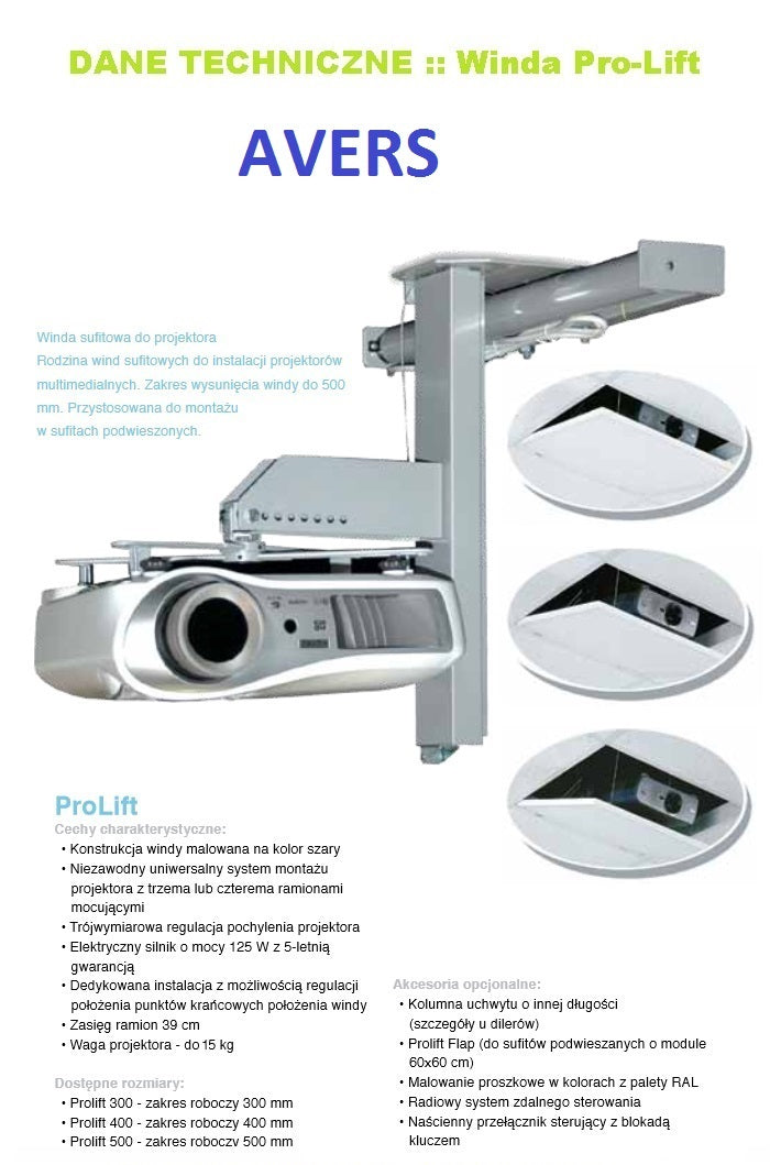 LIFT CEILING VENDING MACHINE FOR PROJECTOR AVERS PROLIFT Brand AVERS