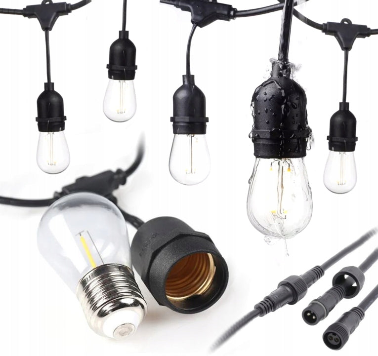 LIGHT GARDEN GARLAND 15mb + 15x LED E27 BULBS - WATERPROOF IP65 Manufacturer code FOCLA_GE27-10-WW_NO.015