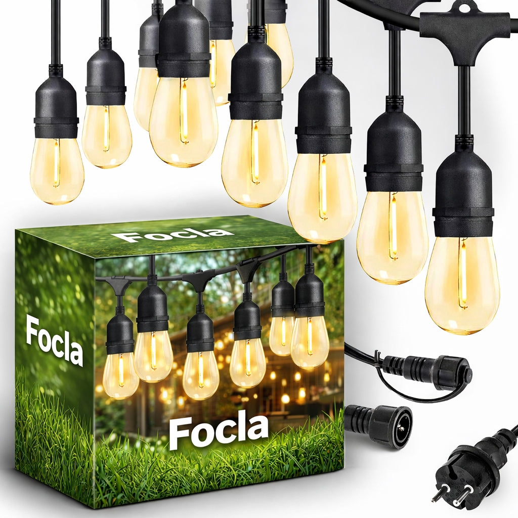LIGHT GARDEN GARLAND 15mb + 15x LED E27 BULBS - WATERPROOF IP65