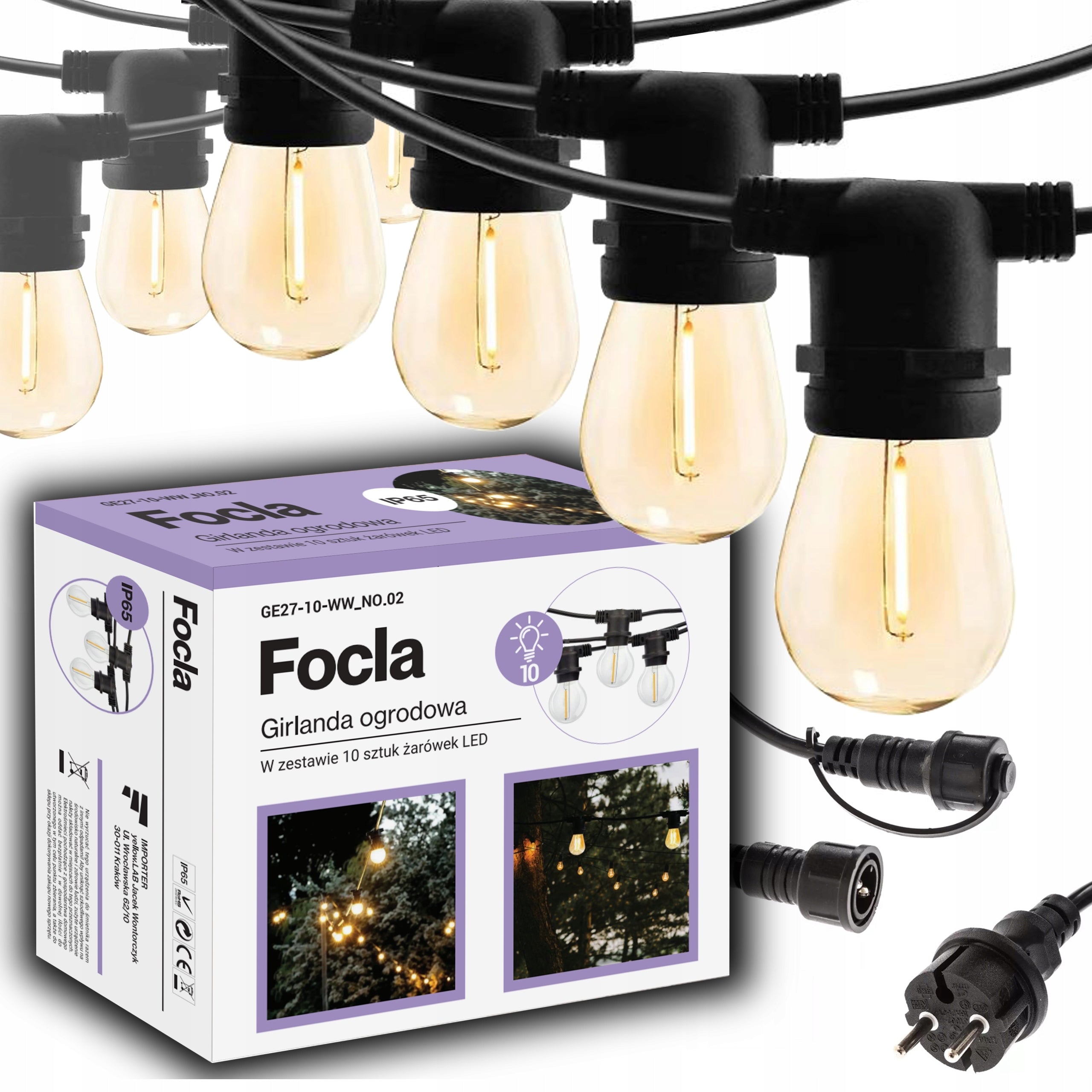 LIGHT GARDEN GARLAND 20m + 20x LED E27 BULBS - WATERPROOF IP65
