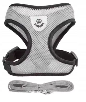 LIGHT GREY HARNESS FOR SMALL CAT DOG + LEASH 120CM SIZE M