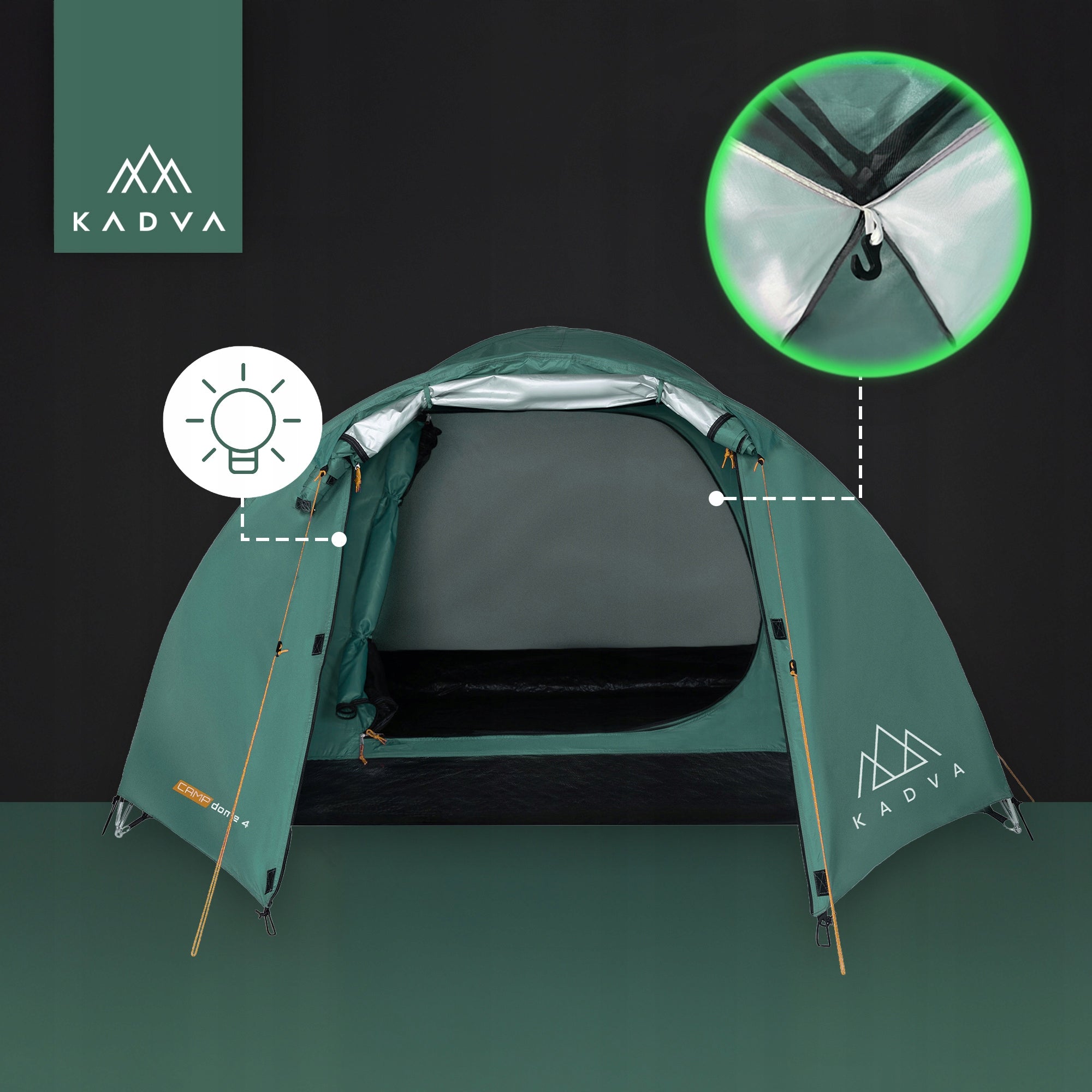 LIGHTWEIGHT 4 SEATER CAMPING TENT KADVA CAMPdome HIKING WATERPROOF Number of people 4