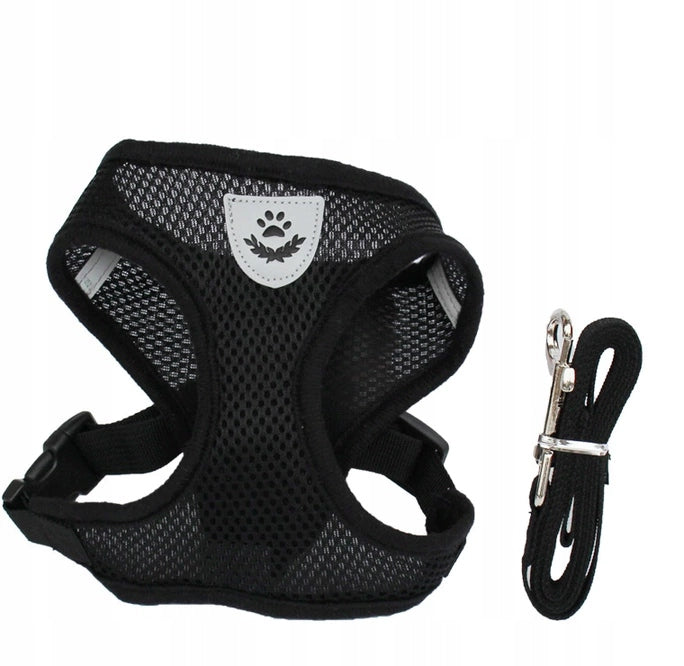 LIGHTWEIGHT ADJUSTABLE BLACK HARNESS FOR SMALL CAT DOG + LEASH 120CM SIZE M EAN (GTIN) 5906792154059