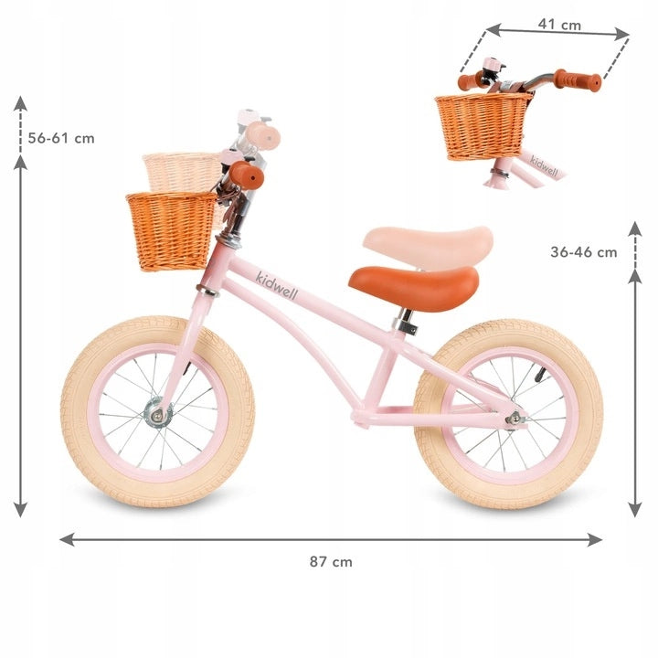 LIGHTWEIGHT BALANCE BIKE KIDWELL CLASSY PUMPED WHEELS 12" WITH BASKET RIDER Brand Kidwell