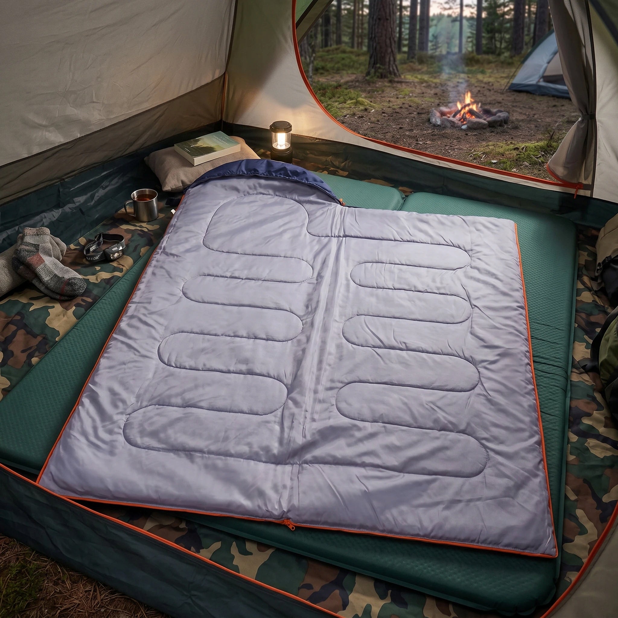 LIGHTWEIGHT HIKING SLEEPING BAG MUMMY HOODED QUILT 2in1 210x75 NAVY BLUE Manufacturer code SPW-3331