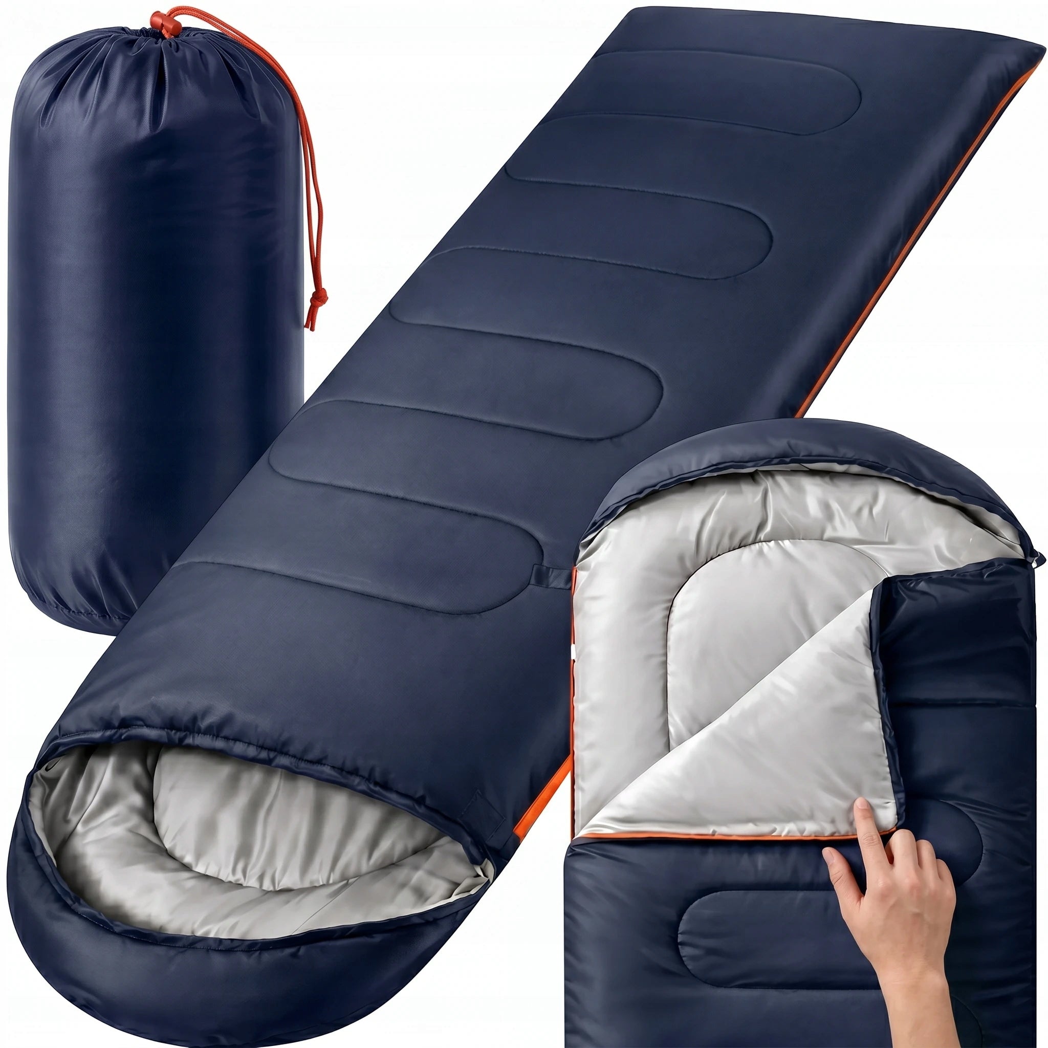 LIGHTWEIGHT HIKING SLEEPING BAG MUMMY HOODED QUILT 2in1 210x75 NAVY BLUE