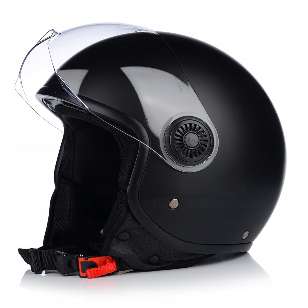 LIGHTWEIGHT OPEN FACE MOTORCYCLE HELMET | VITO LORETO | MATTE BLACK SCOOTER CHOPPER Packaging status original