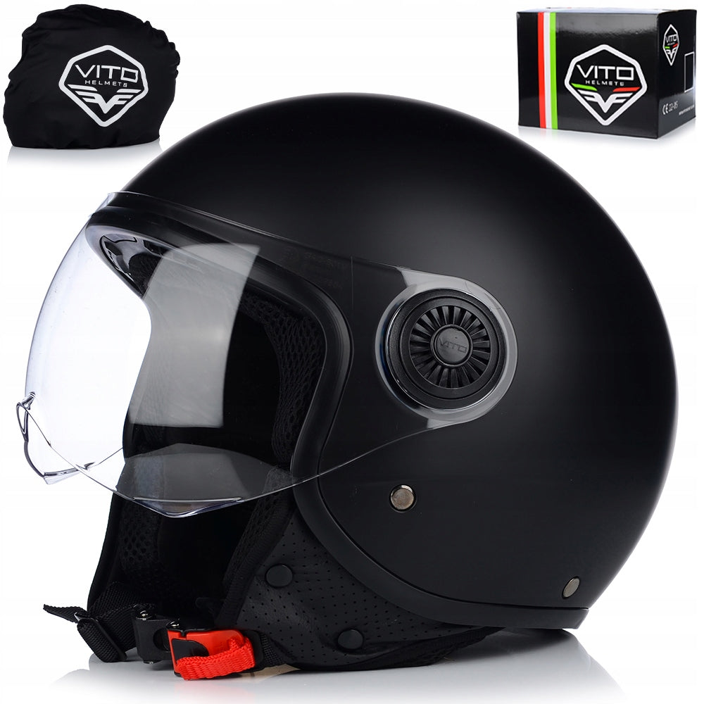 LIGHTWEIGHT OPEN FACE MOTORCYCLE HELMET | VITO LORETO | MATTE BLACK SCOOTER CHOPPER
