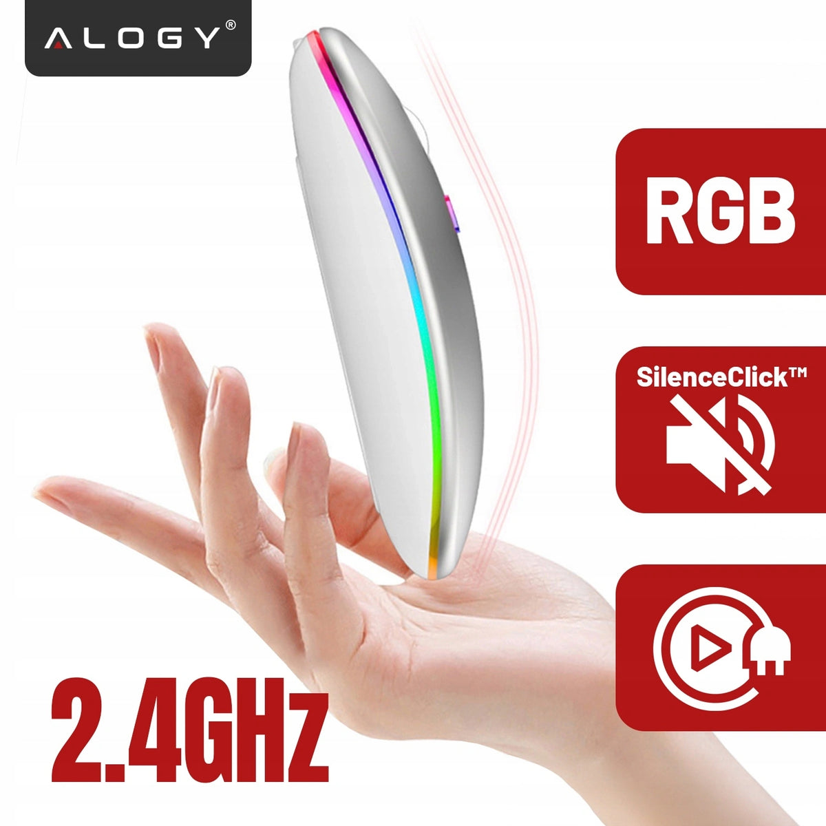 LIGHTWEIGHT QUIET MOUSE WIRELESS LED RGB MOUSE FOR LAPTOP COMPUTER SILVER Packaging status original