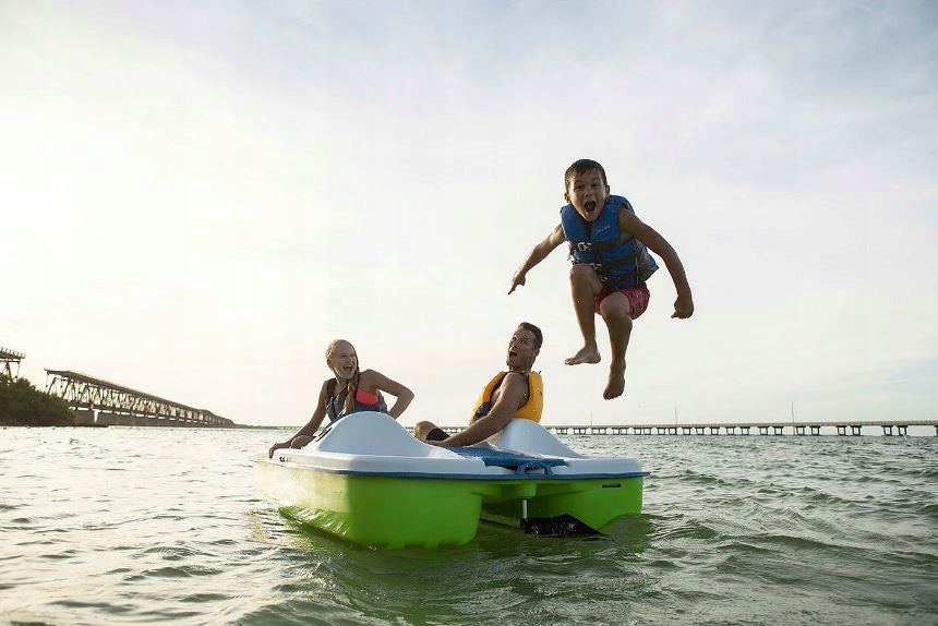 LIGHTWEIGHT SOLID COMFORTABLE MONACO DLX WATER BIKE WITH VISOR PELICAN CANADA Length 229 cm