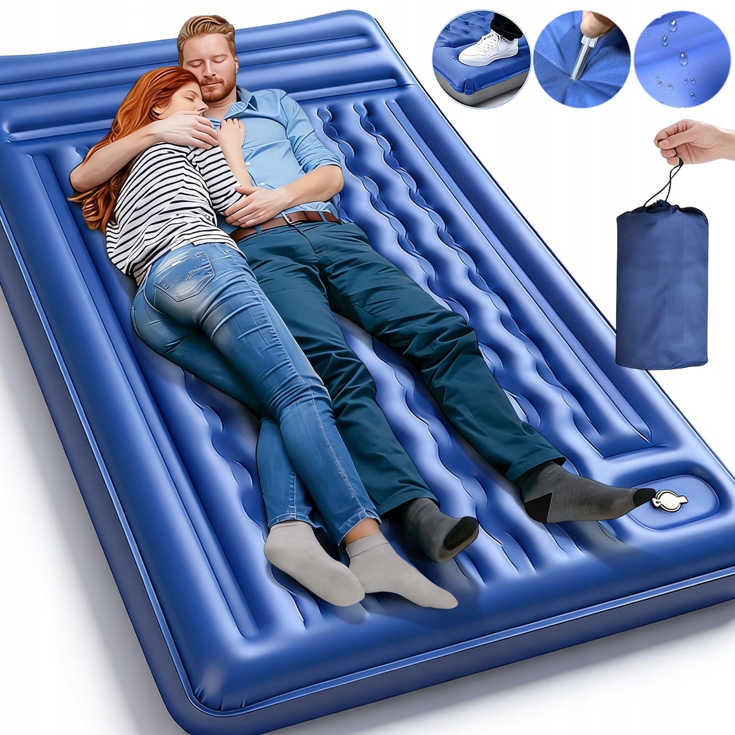 LIGHTWEIGHT TOURIST INFLATABLE MATTRESS BUILT-IN PUMP ROLL-UP MAT 200*140CM