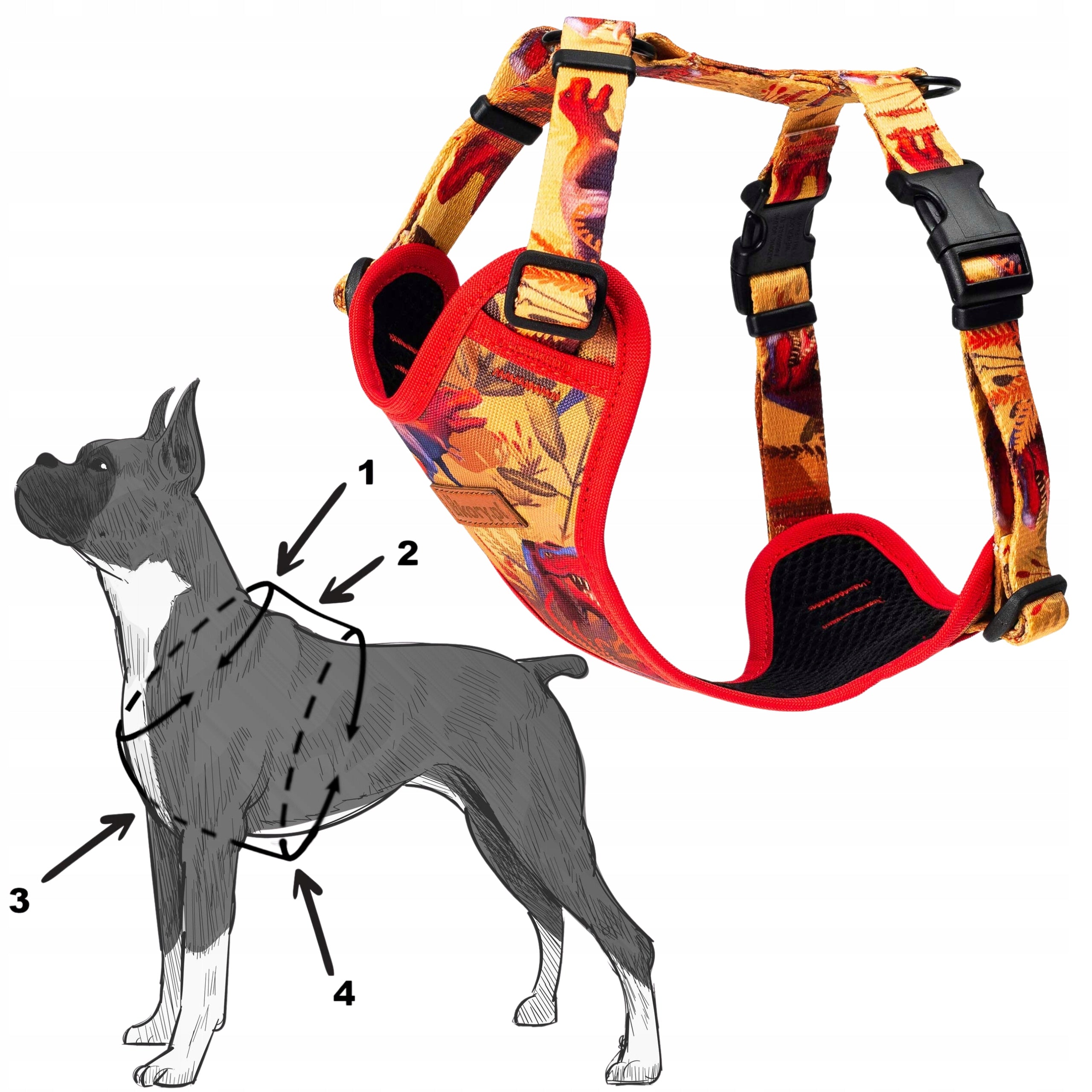 LIGHTWEIGHT pressure-free harness for big dog L 30 mm Ukory ORANGE dino Kind walking harness