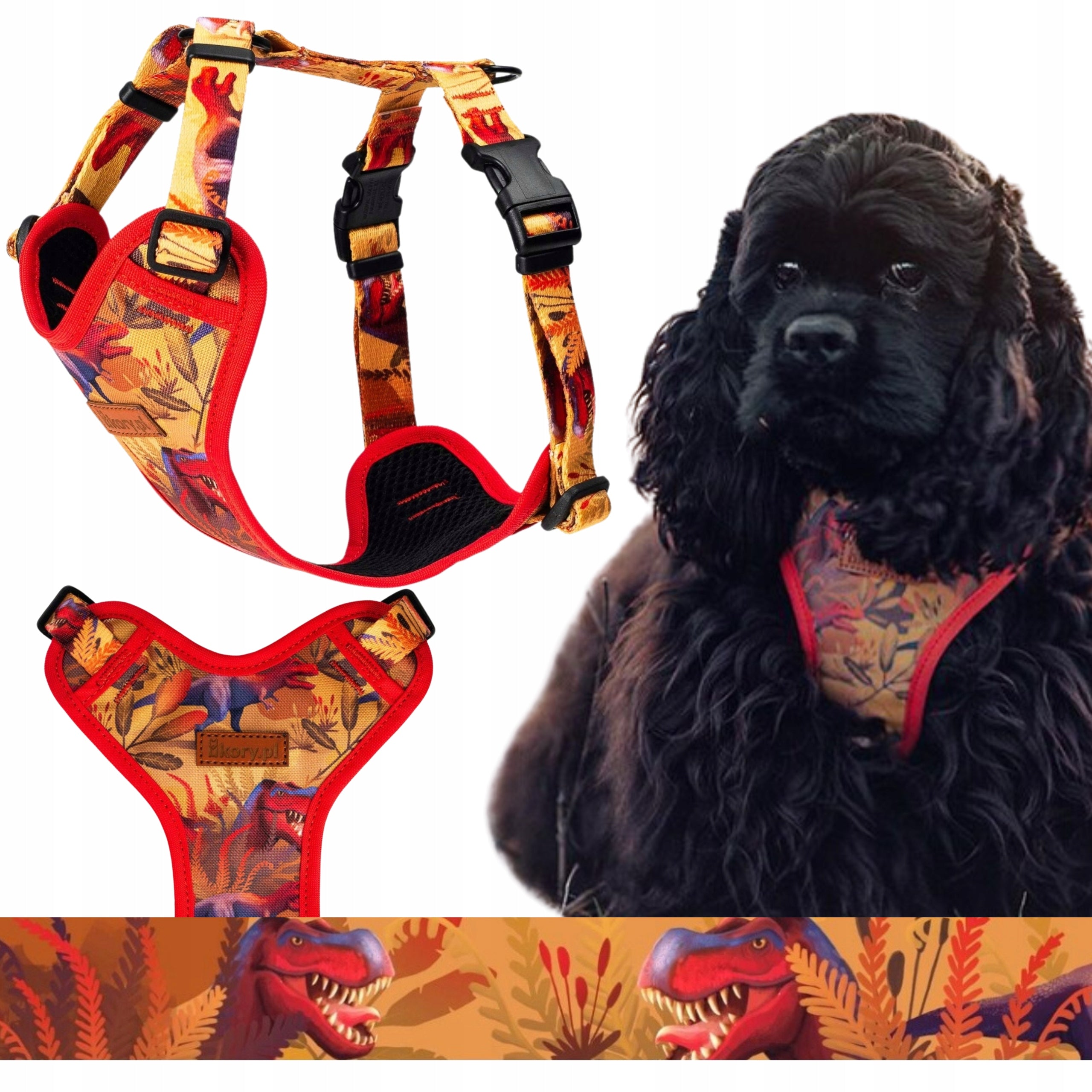 LIGHTWEIGHT pressure-free harness for big dog L 30 mm Ukory ORANGE dino Manufacturer code Szelki bezuciskowe L PIES PARK JURAJSKI