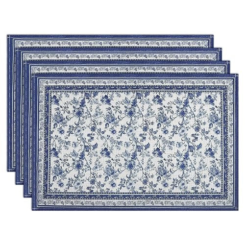LINEN FLOWER TABLE PADS BLUE NON-SLIP GIFT 4 PCS Brand no brand