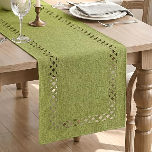 LINEN TABLE RUNNER GREEN GEOMETRIC RUSTIC 40X180 CM DECORATION Brand no brand
