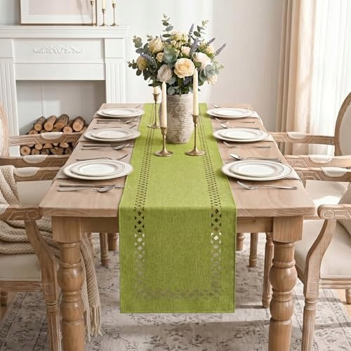 LINEN TABLE RUNNER GREEN GEOMETRIC RUSTIC 40X180 CM DECORATION Manufacturer code SWC5908807173796