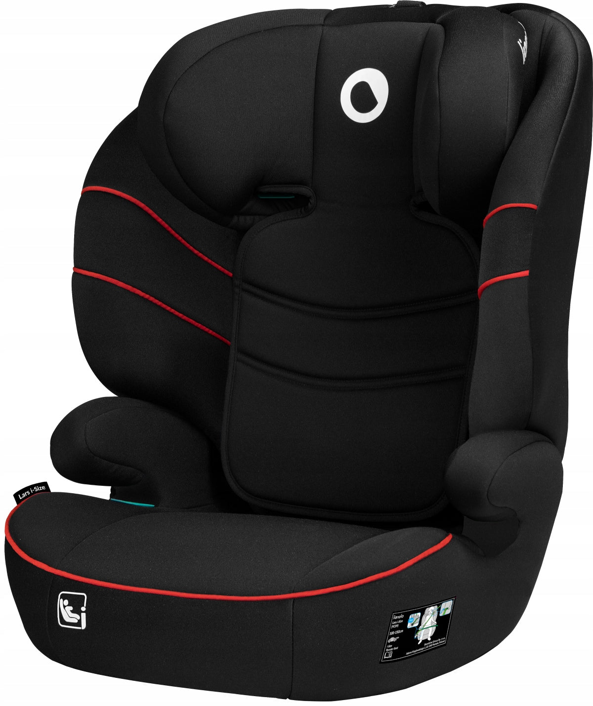 LIONELO CAR SEAT LARS I-SIZE SPORT BLACK RED 100-150 CM Manufacturer code I-Size, Memory Foam, 10-stopniowy zagłówek