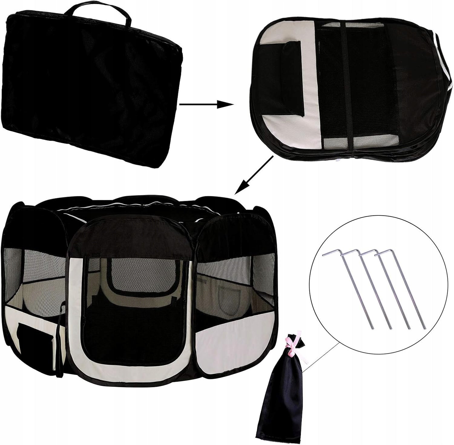 LIONTO PLAYPEN FOR PUPPIES FOLDING POP-UP 110X64 CM BLACK AND BEIGE Dog size small dog