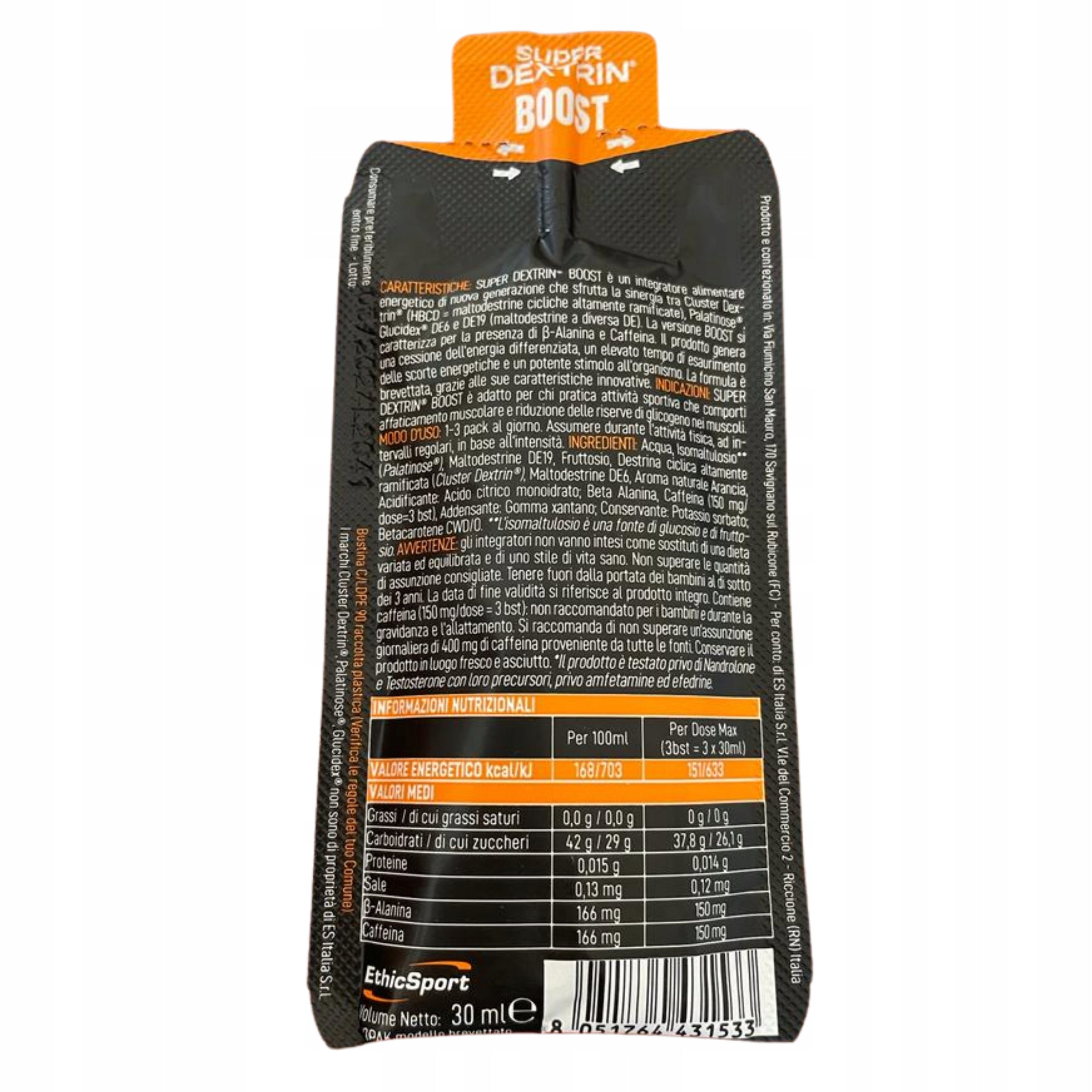 LIQUID ENERGY GEL SUPER DEXTRIN BOOST WITH CAFFEINE BETA-ALANINE ORANGE Manufacturer code ES099