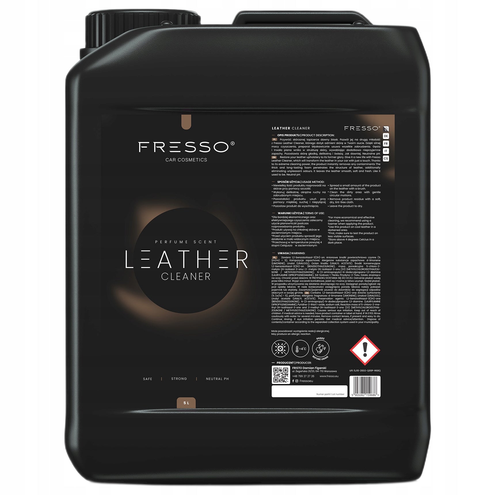 LIQUID FOR CLEANING LEATHER AND LEATHER UPHOLSTERY FRESSO LEATHER CLEANER 5L