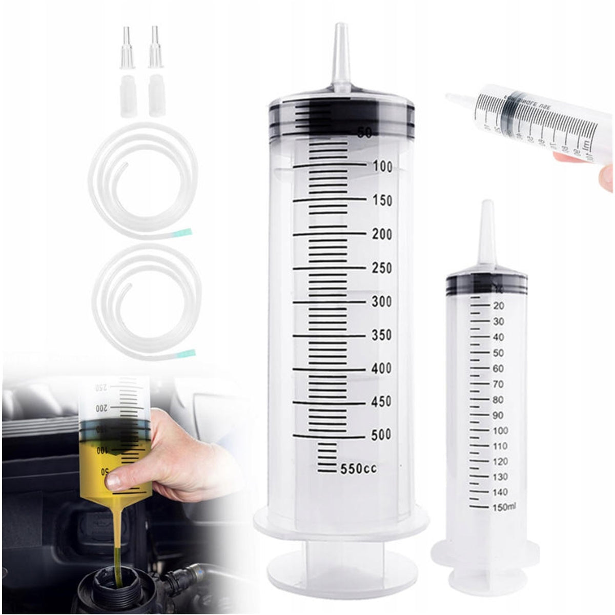 LIQUID OIL SYRINGE 150ML 550ML SET 2PCS HOSE DISPENSER