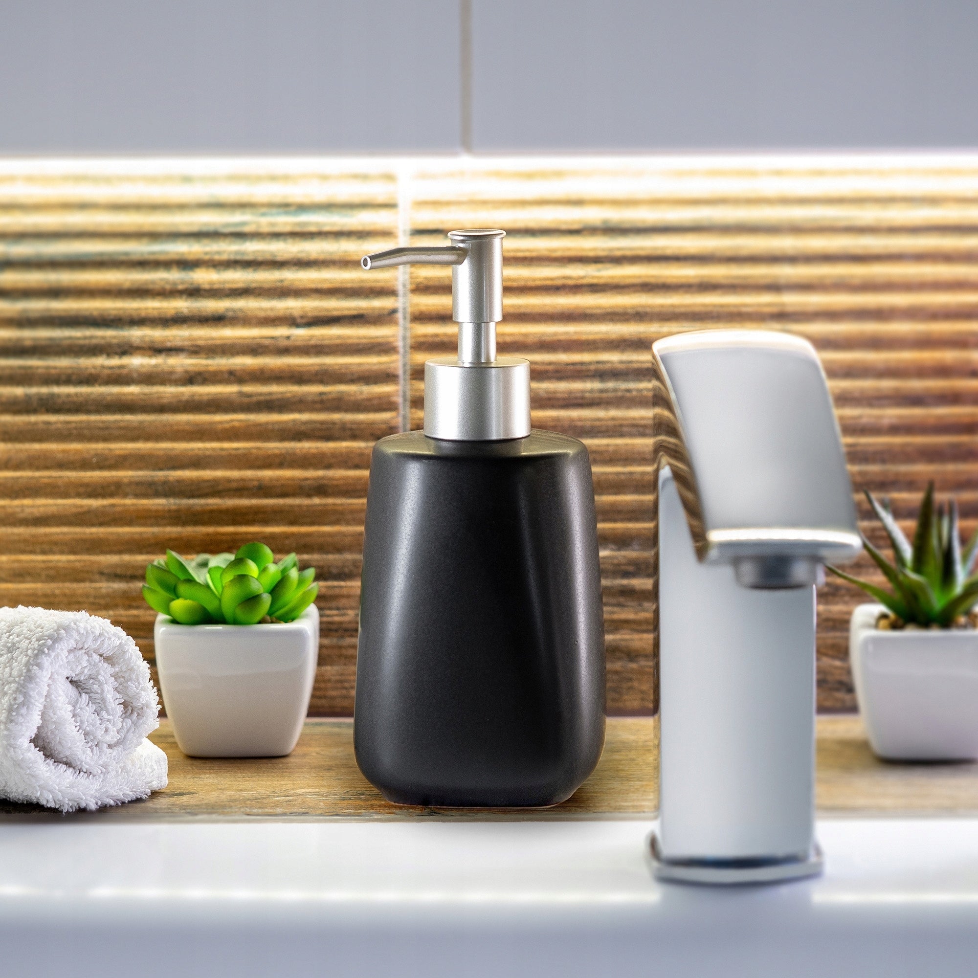 LIQUID SOAP DISPENSER LIQUID CONTAINER 400ML BLACK CERAMIC Brand Kadax