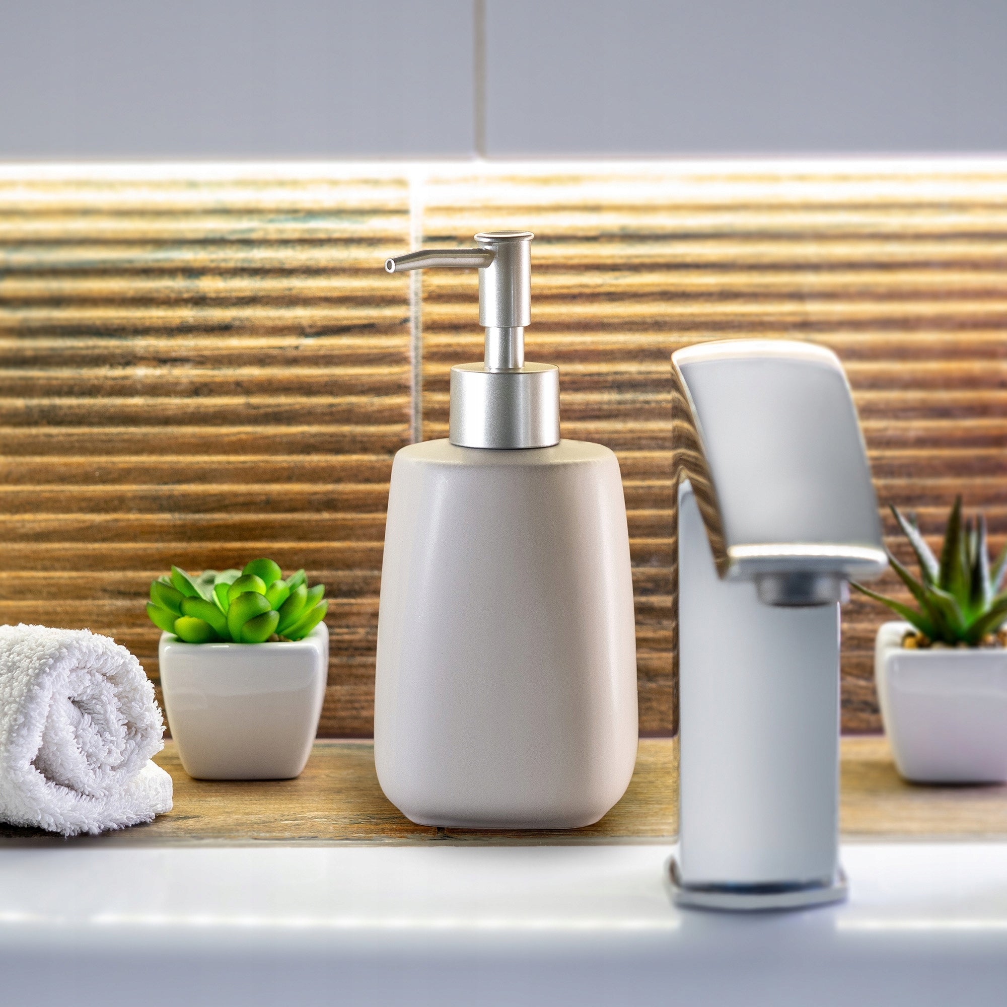 LIQUID SOAP DISPENSER LIQUID CONTAINER 400ml BEIGE CERAMIC 2pcs Brand Kadax