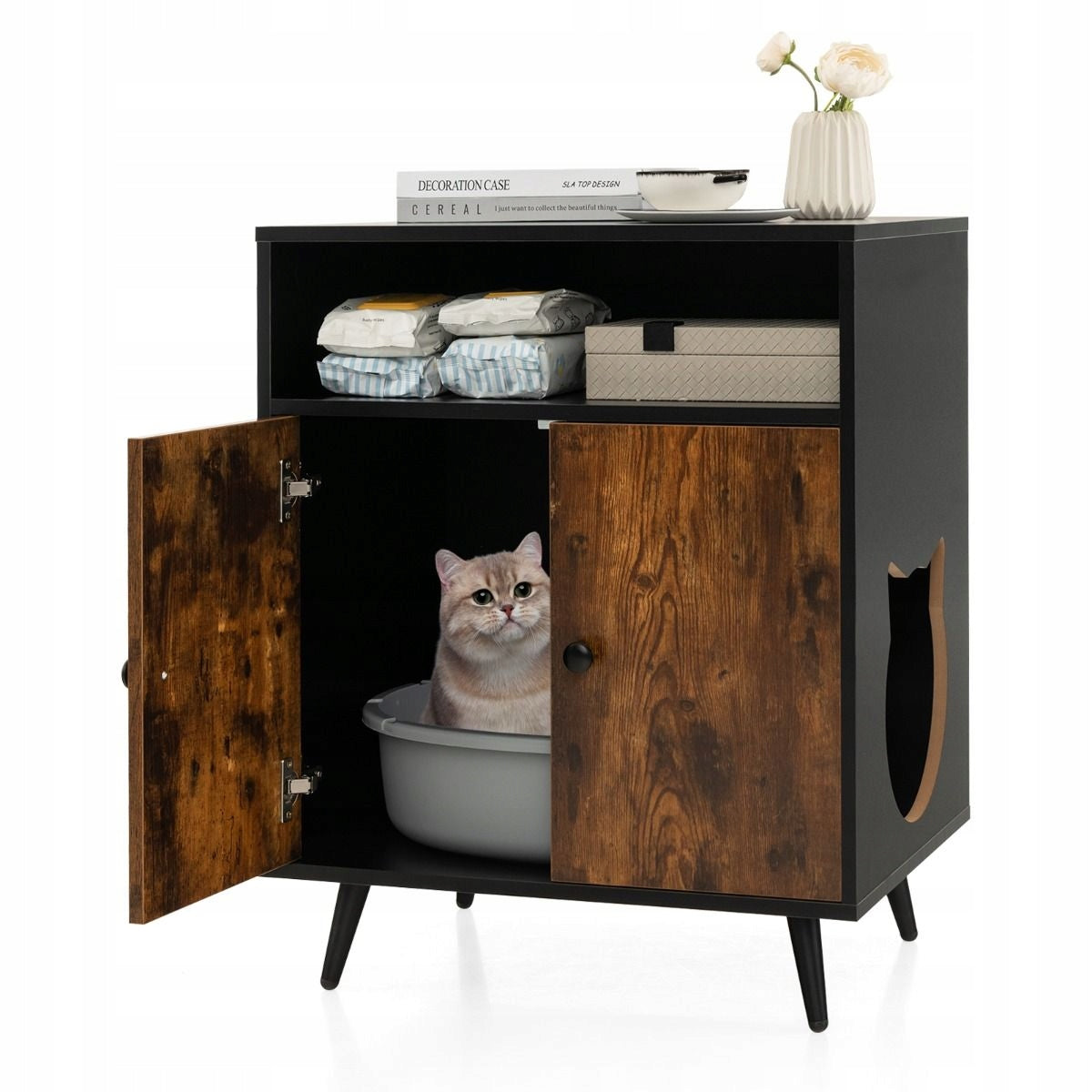 LITTER BOX CAT HOUSE CHEST OF DRAWERS FURNITURE SIDE TABLE MDF WOOD Brand Costway