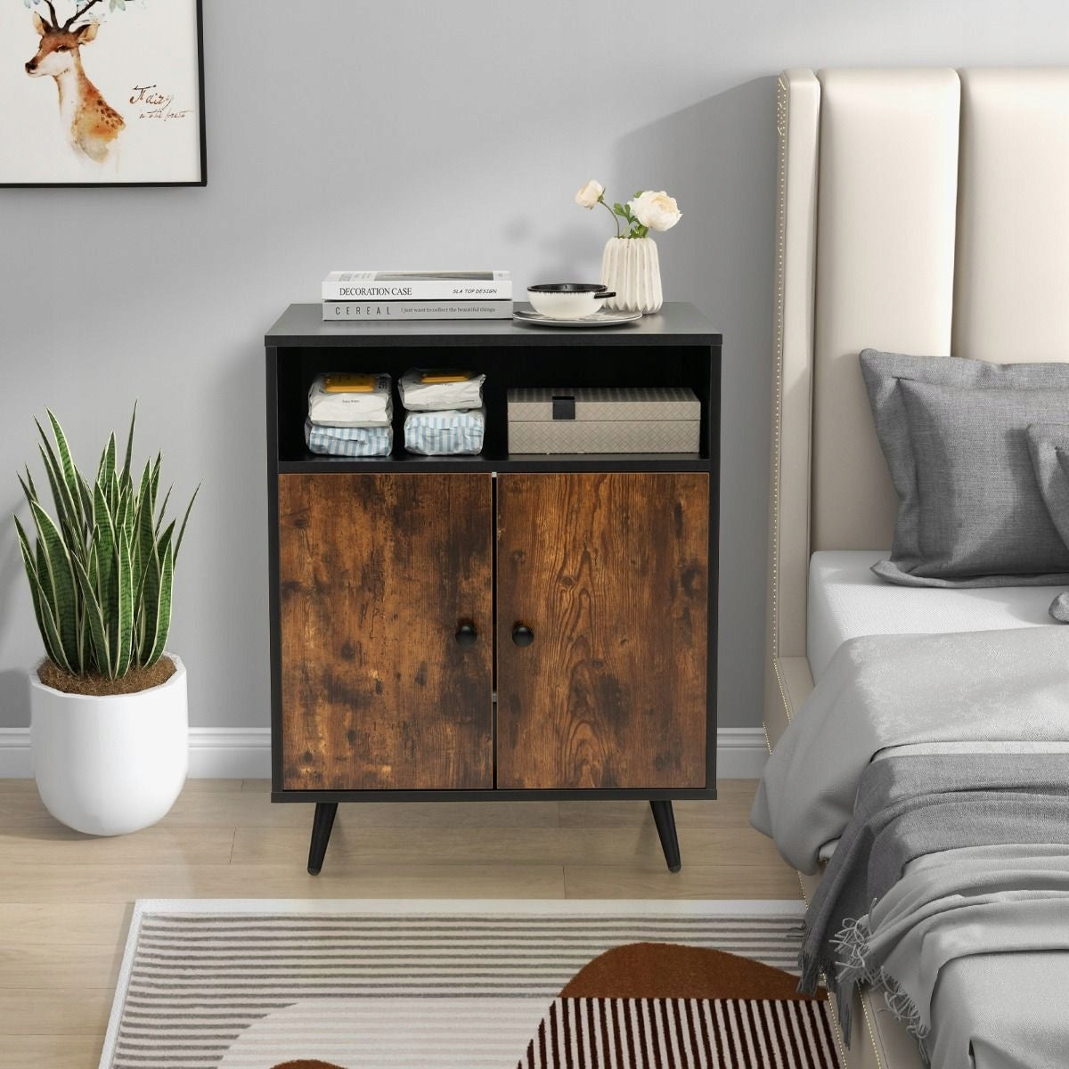 LITTER BOX CAT HOUSE CHEST OF DRAWERS FURNITURE SIDE TABLE MDF WOOD Color brown