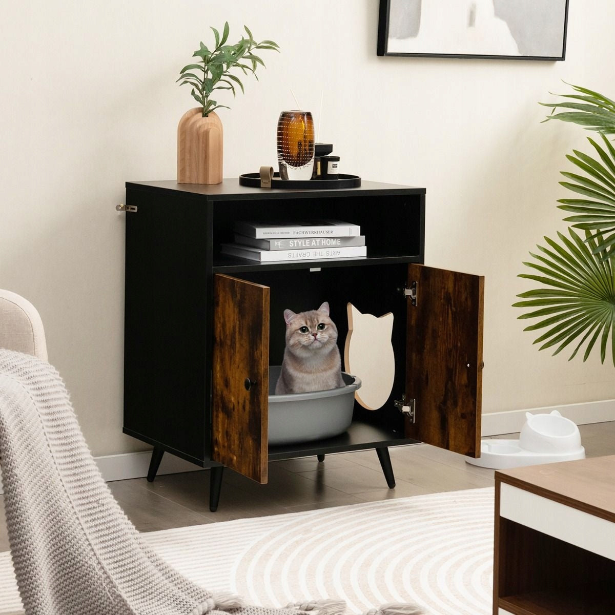 LITTER BOX CAT HOUSE CHEST OF DRAWERS FURNITURE SIDE TABLE MDF WOOD Kind outdoor cat house