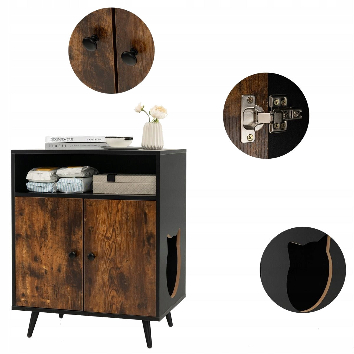 LITTER BOX CAT HOUSE CHEST OF DRAWERS FURNITURE SIDE TABLE MDF WOOD Length 45 cm