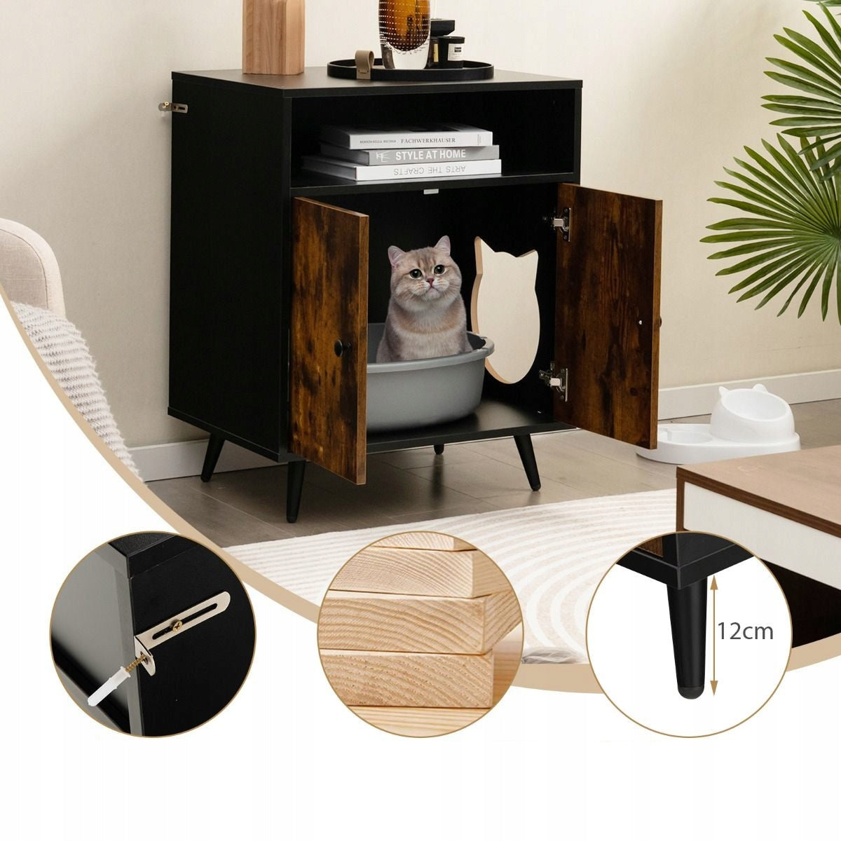 LITTER BOX CAT HOUSE CHEST OF DRAWERS FURNITURE SIDE TABLE MDF WOOD Product width 60 cm