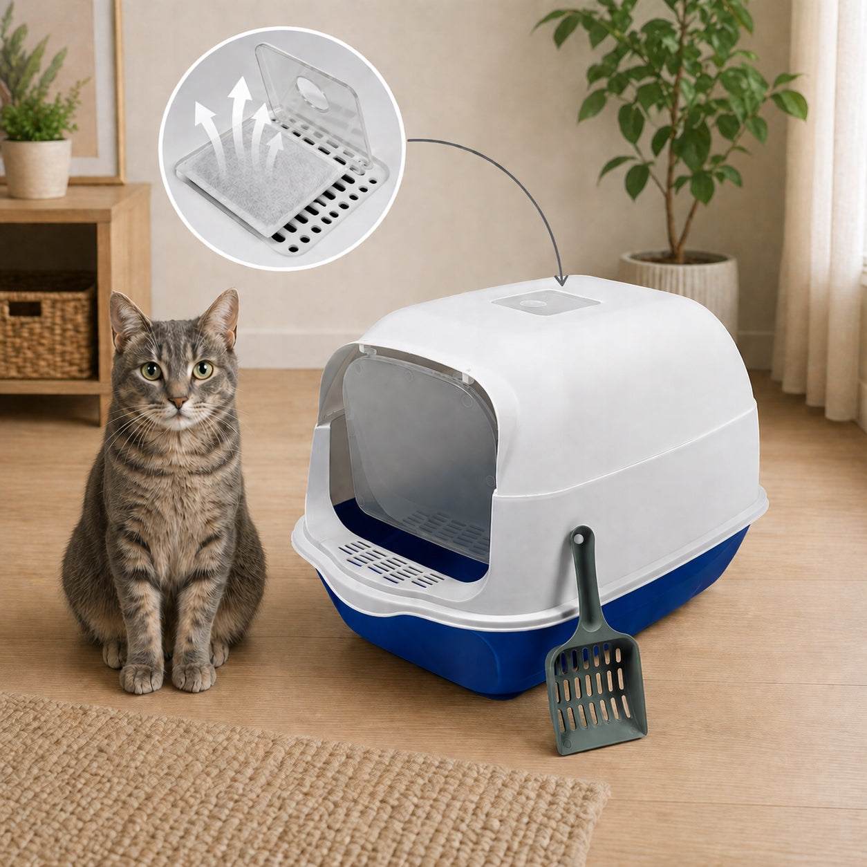 LITTER BOX CLOSED FOR CAT WITH FILTER+BLADE LARGE BLUE DESIGN COMFORT Trade name Kuweta niebieska AT008