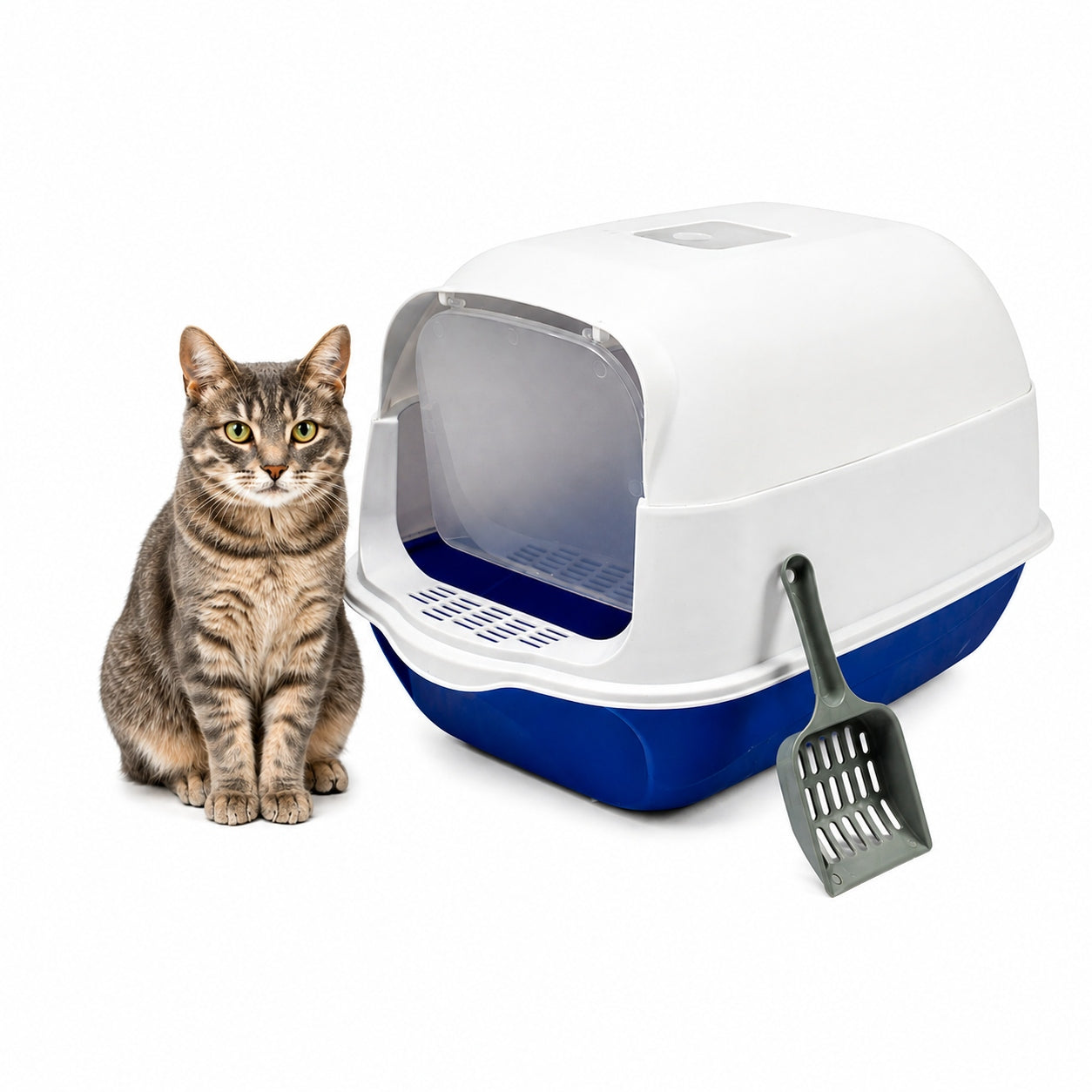 LITTER BOX CLOSED FOR CAT WITH FILTER+BLADE LARGE BLUE DESIGN COMFORT