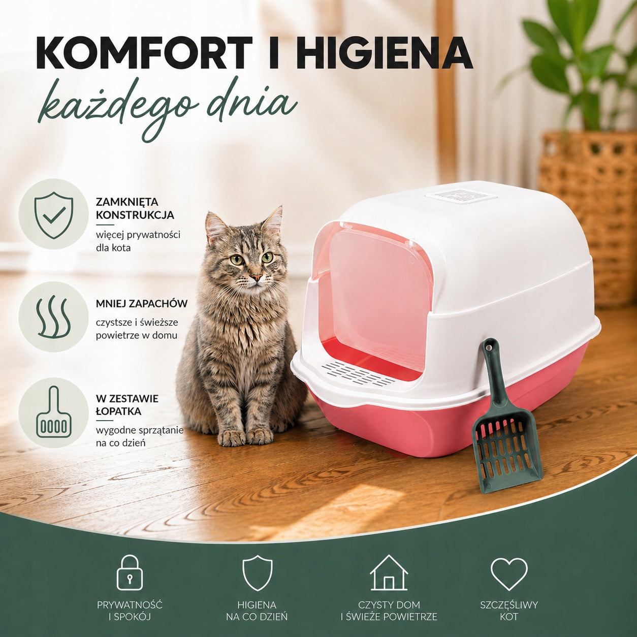 LITTER BOX CLOSED FOR CAT WITH FILTER+BLADE LARGE XL PINK DESIGN COMFORT Manufacturer code AT009