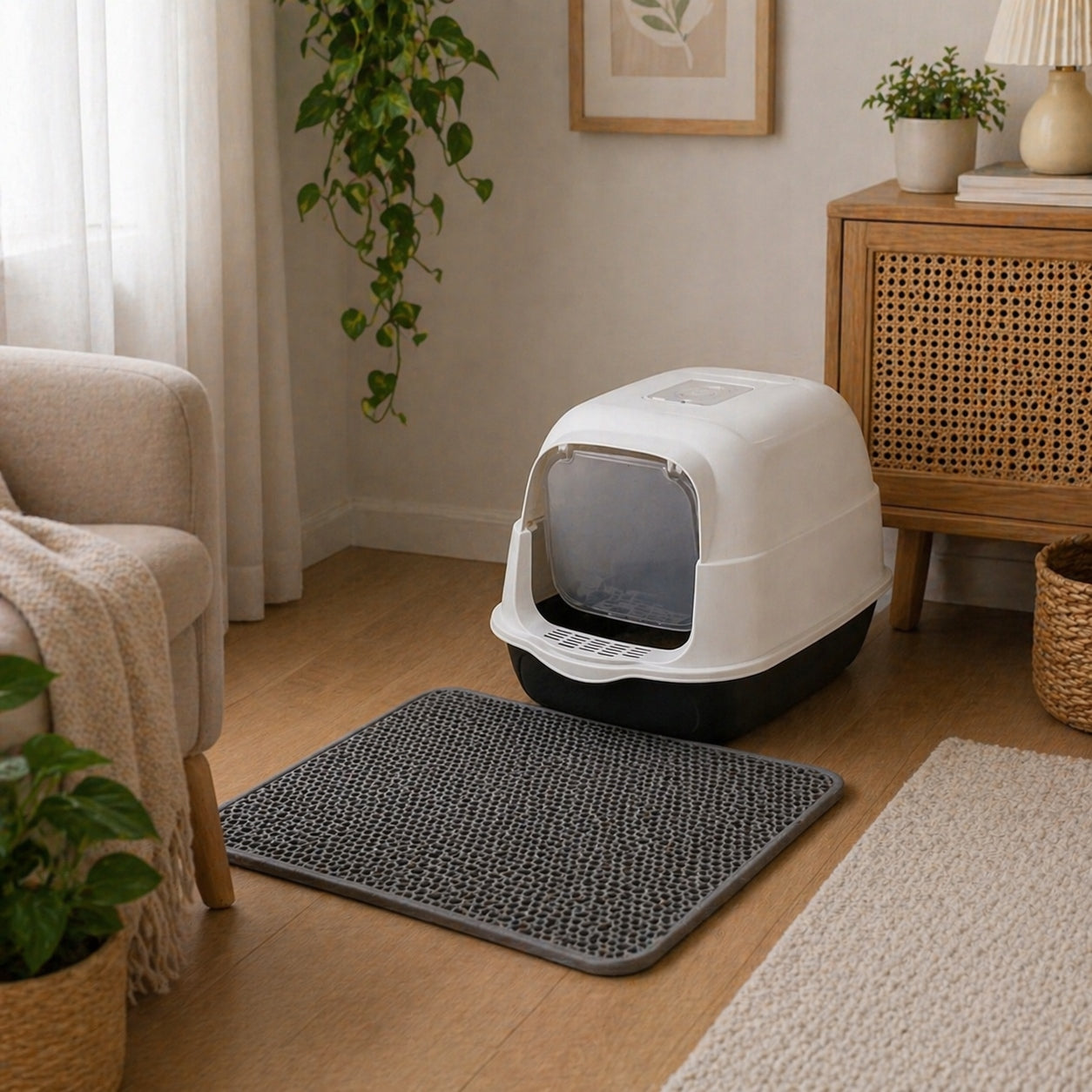 LITTER BOX CLOSED FOR CAT WITH FILTER + SPATULA CLEANLINESS AND COMFORT EVERY DAY Color black