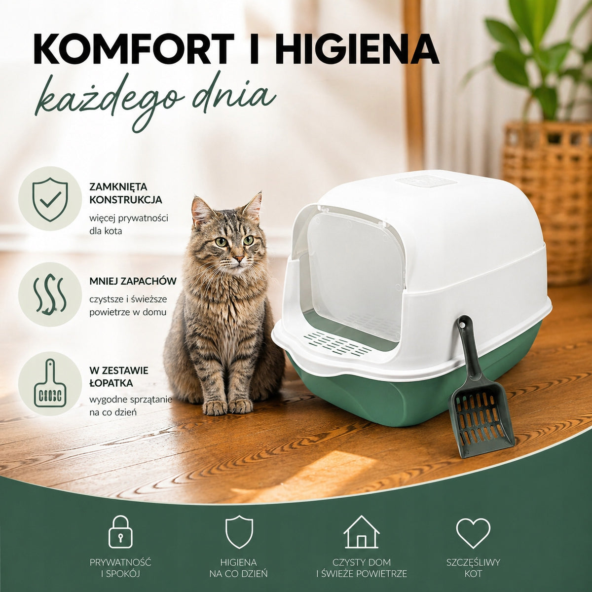 LITTER BOX CLOSED FOR CAT WITH FILTER + SPATULA CLEANLINESS AND COMFORT EVERY DAY Manufacturer code AT011
