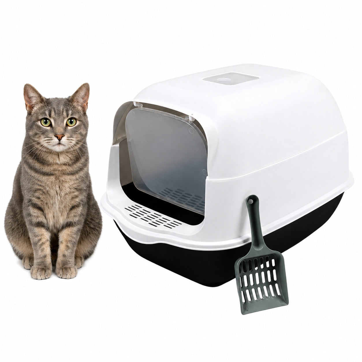 LITTER BOX CLOSED FOR CAT WITH FILTER + SPATULA CLEANLINESS AND COMFORT EVERY DAY