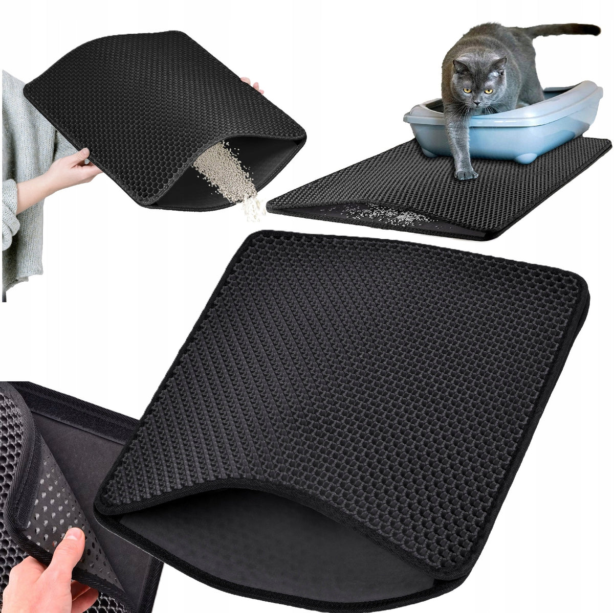 LITTER BOX MAT CAT WIPER DOUBLE LAYER BLACK XXL 60x45 cm