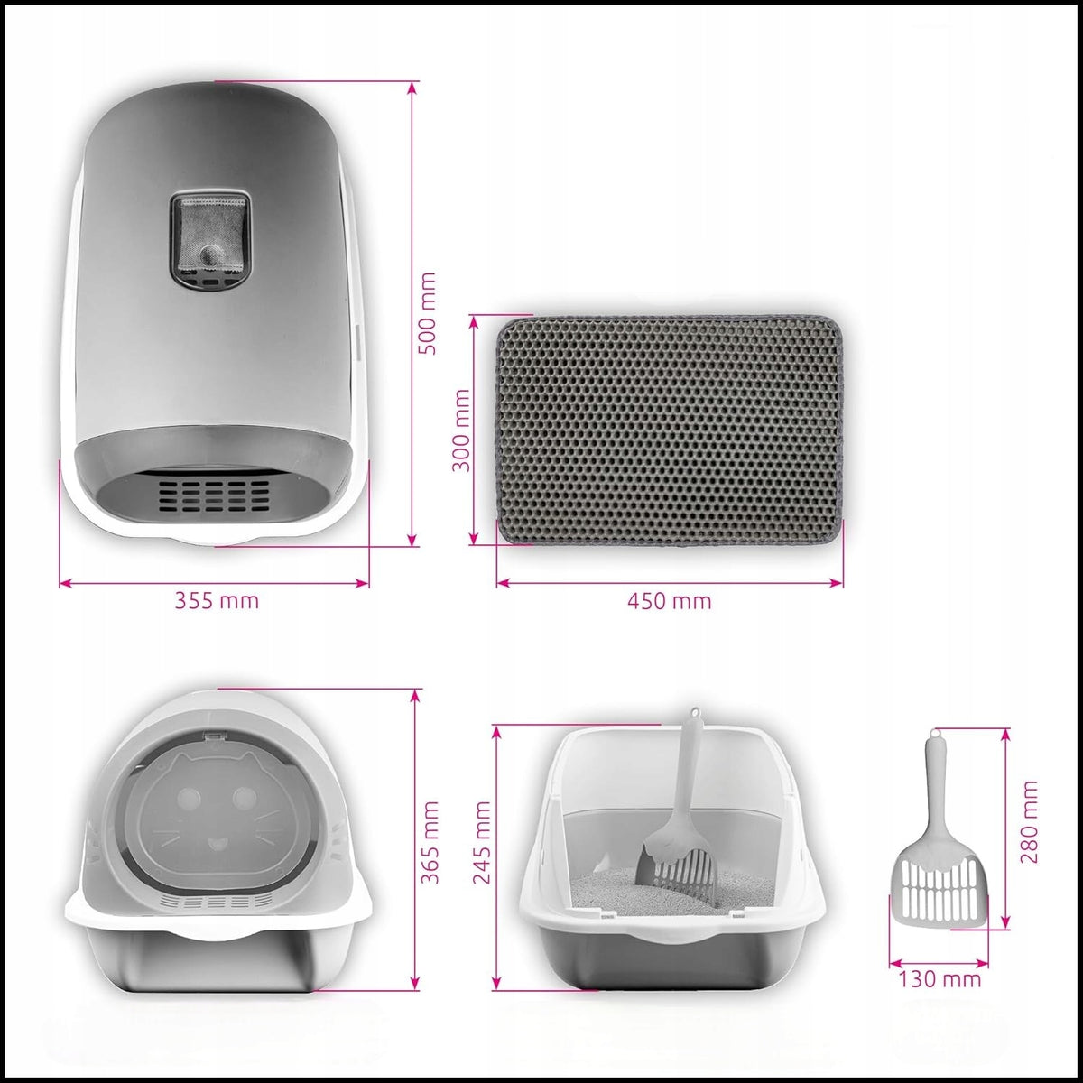 LITTER BOX PINK CLOSED FOR CAT TOILET FOR LITTER + SPATULA MAT 50x35CM Packaging status original